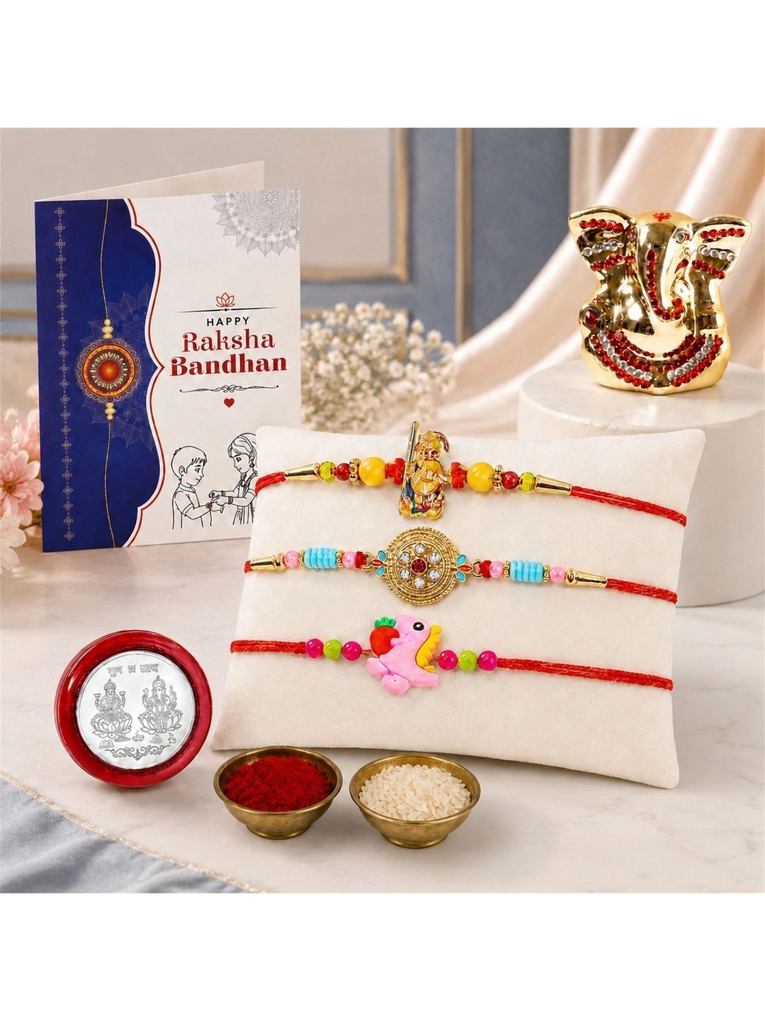 Myntra Elegant Homes Set of 8 Rakhi Gift Set With Silver Coin, Greeting Card & Roli Chawal-picture-50