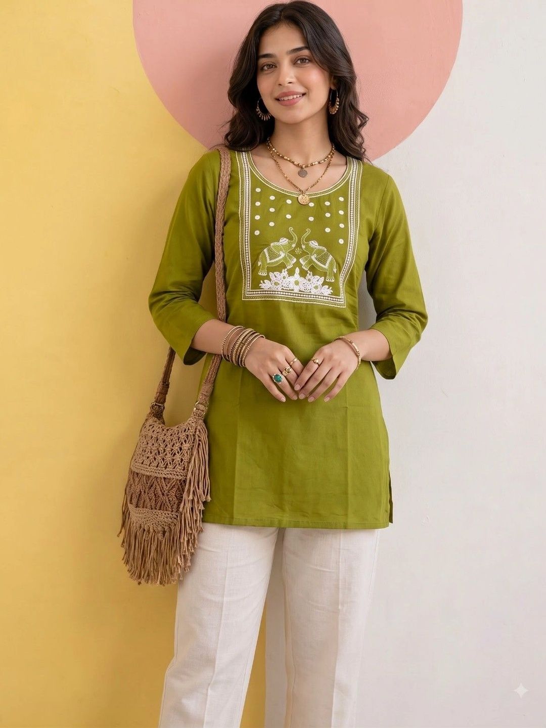 HOUSE OF AXI Ethnic Motifs Embroidered Pure Cotton Kurti-picture-40