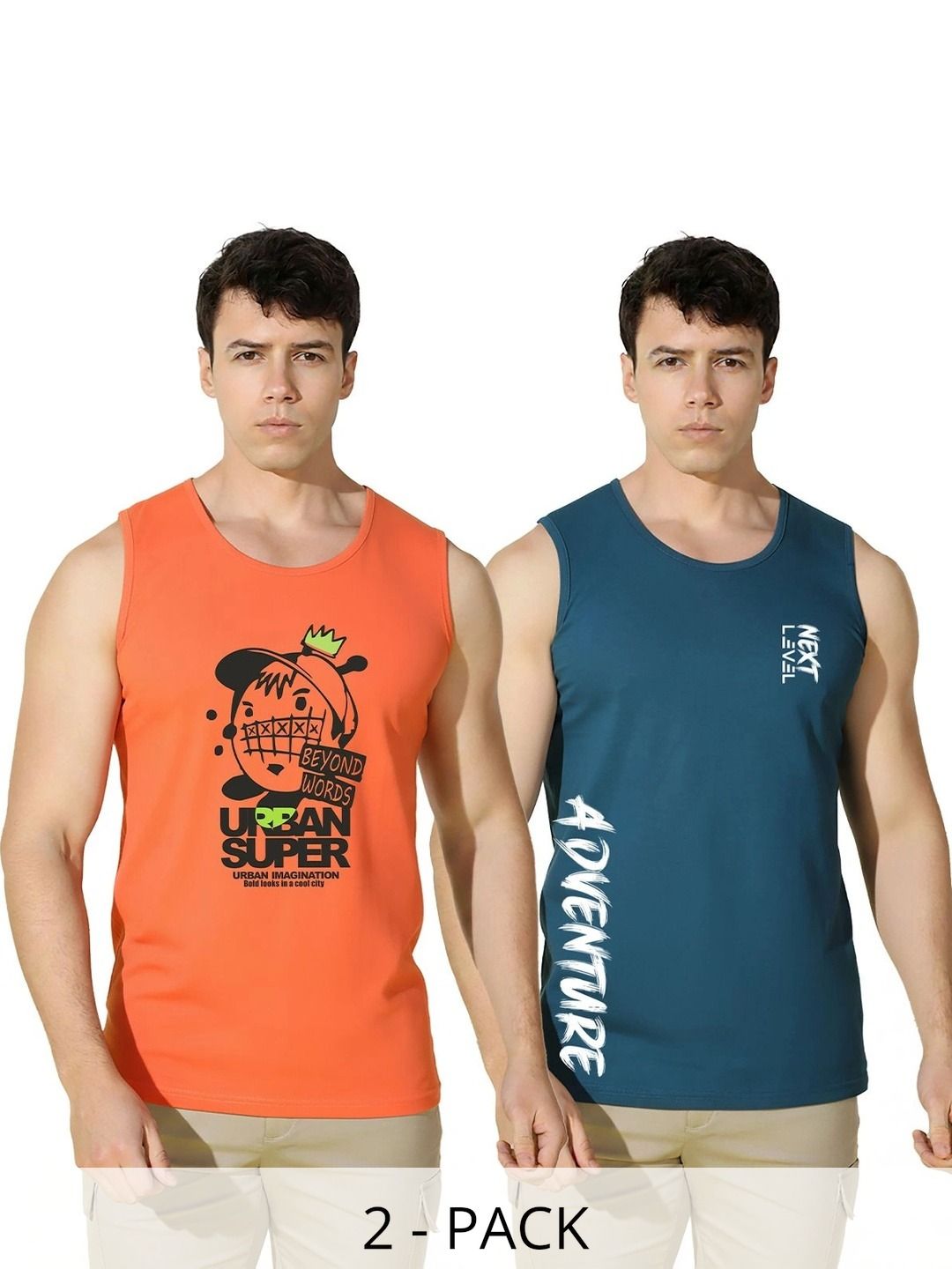 SLOWLORIS Pack of 2 Printed Cotton Gym Vest-picture-58