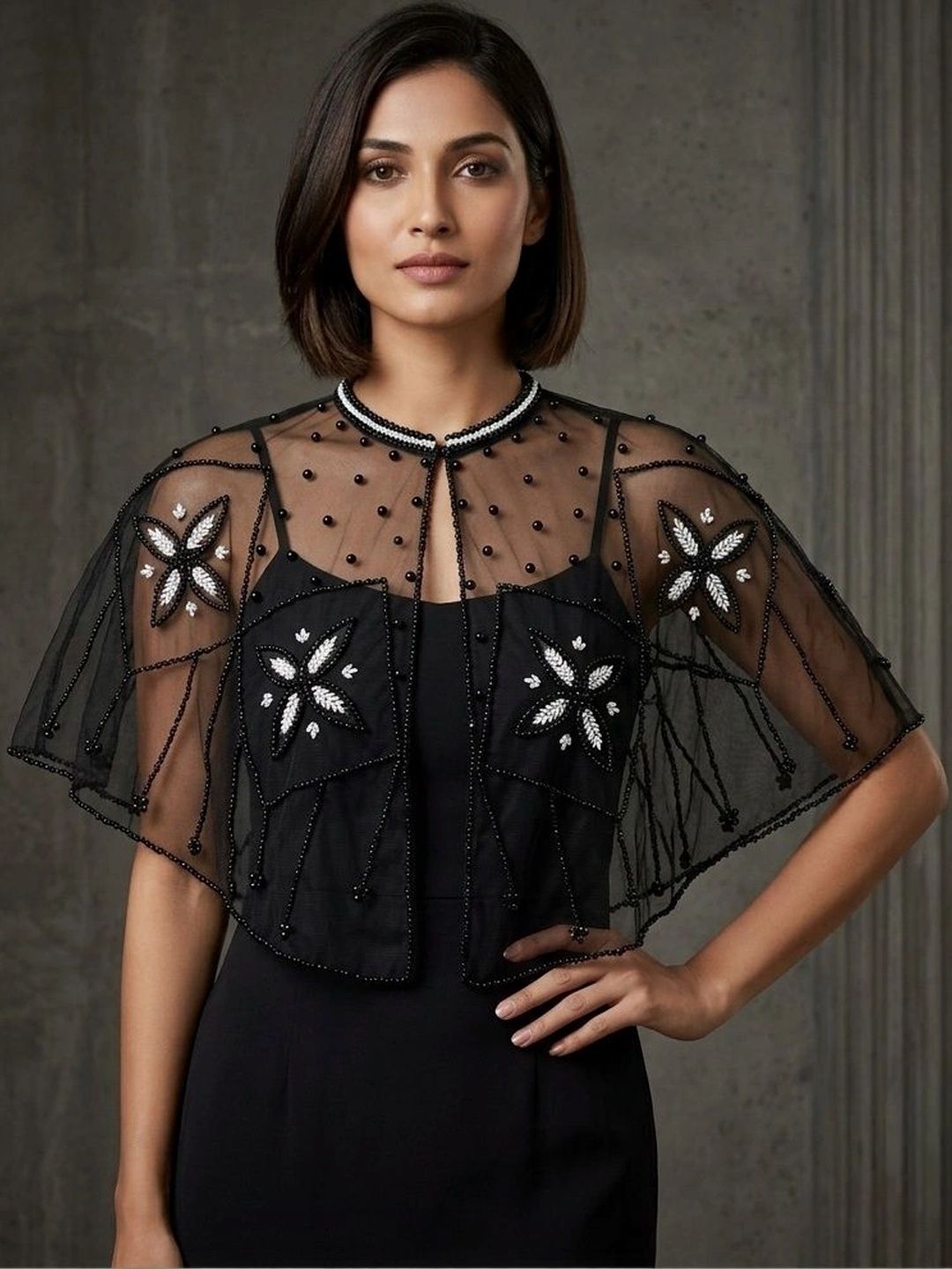 Zarinivas Women Party Embellished Crop Sheer Shrug-picture-56
