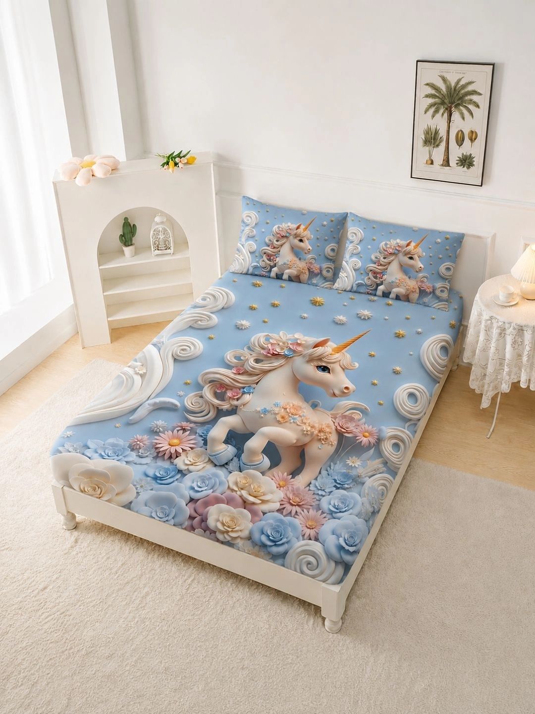 Cortina Blue & White Queen Bedsheet with 2 Pillow Covers-image-10