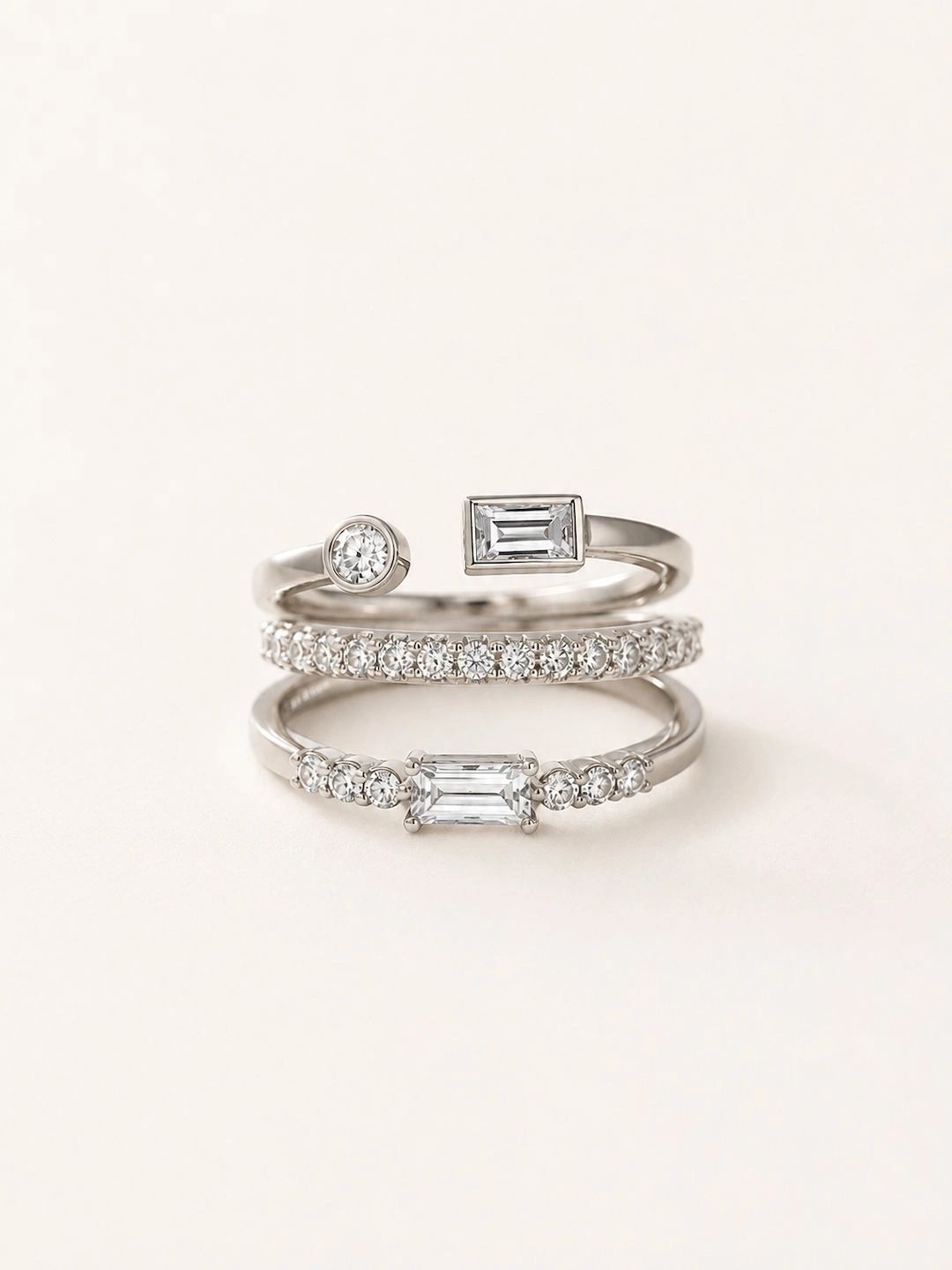 Stone Story By Shruti Women Set of 3 Sterling Silver Rhodium-Plated Cubic Zirconia Finger Ring-image-24