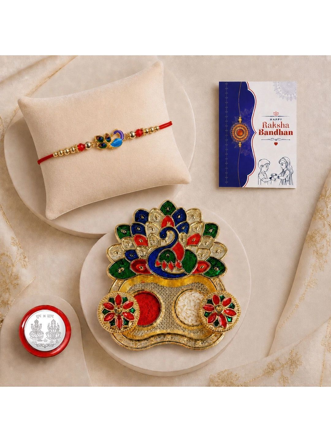 Myntra Elegant Homes Set of 6 Rakhi Gift Set With Silver Coin, Greeting Card & Roli Chawal-picture-15