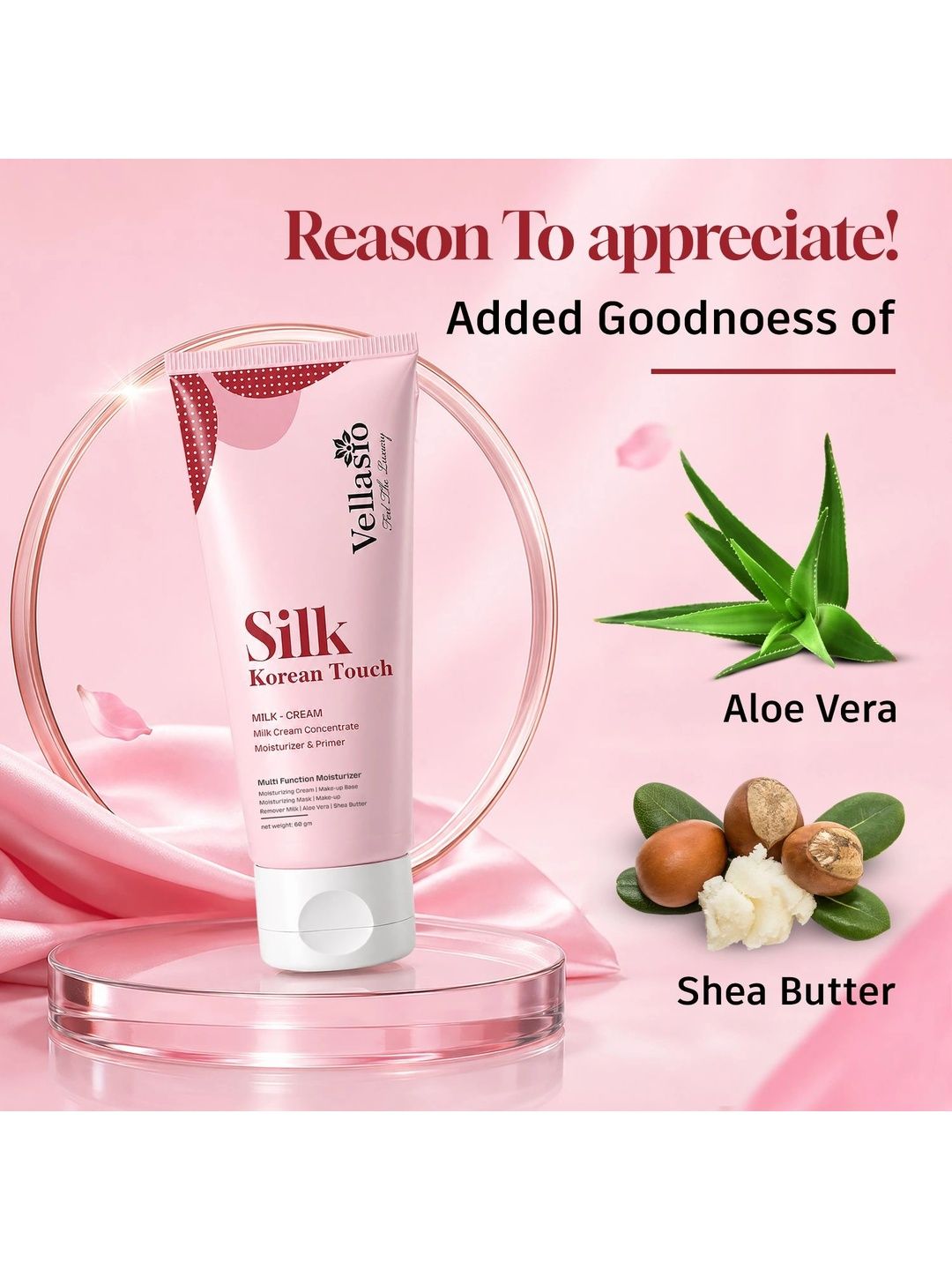 Vellasio Silk Korean Touch Milk Cream Concentrate Moisturizer & Primer - 60 g-image-9