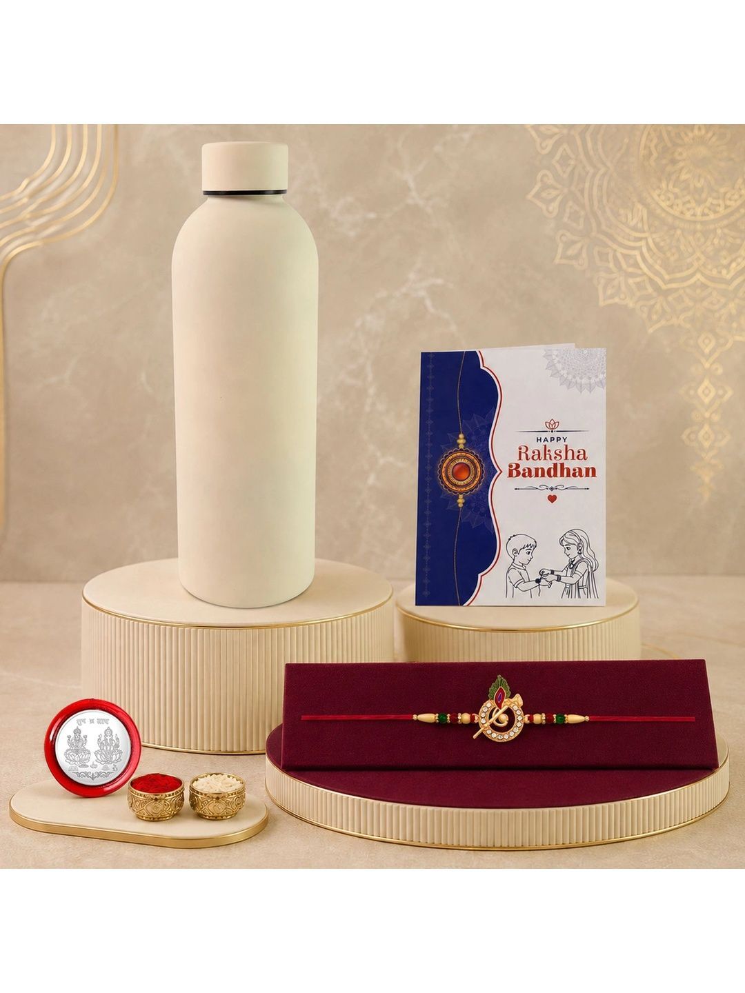Myntra Elegant Homes Rakhi With Greeting Card Water Bottle Silver Coin & Roli Chawal-picture-51