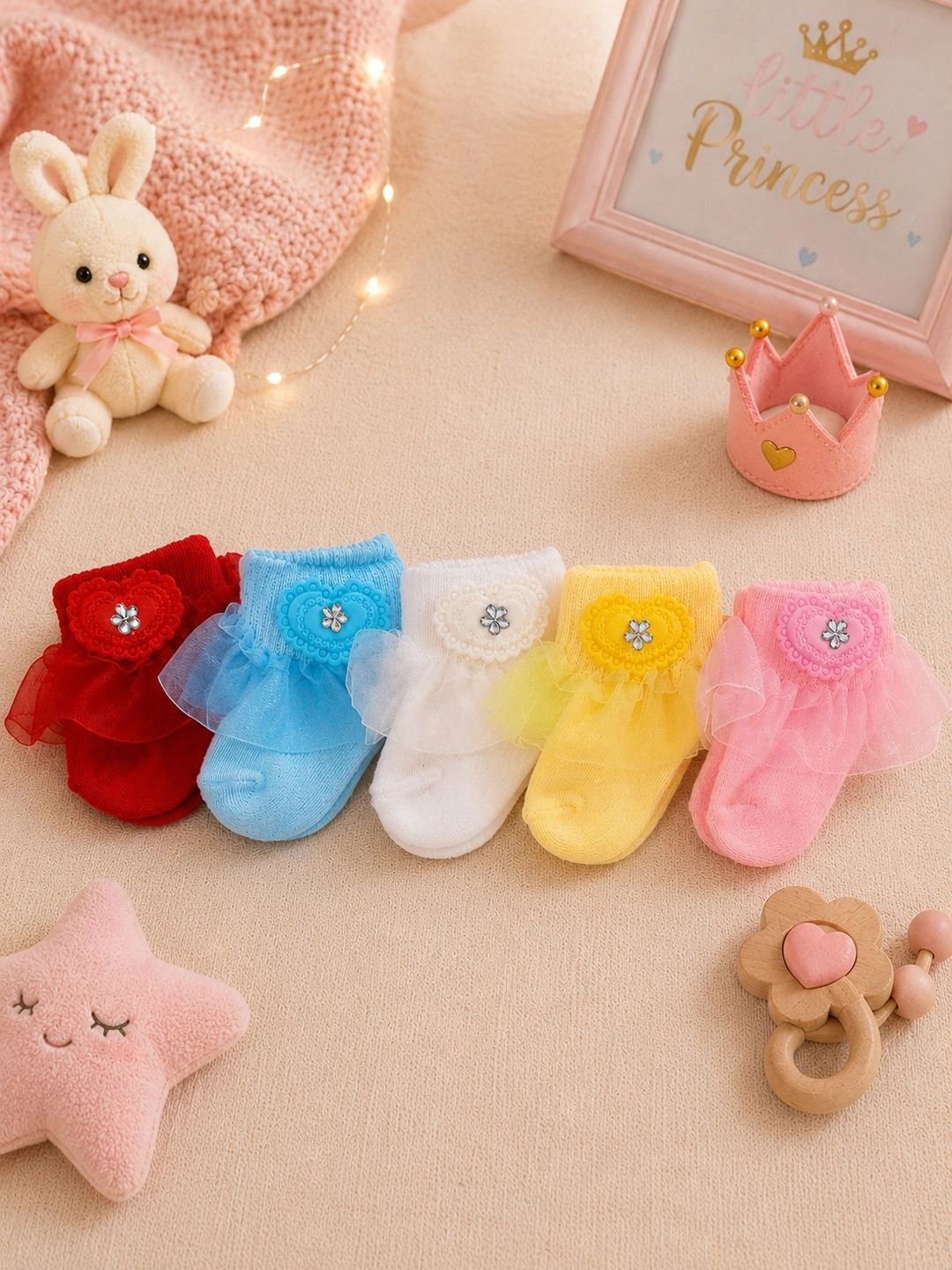 CORTICA Girls Pack of 5 Cotton Assorted Patterned Ankle Length Socks-picture-32