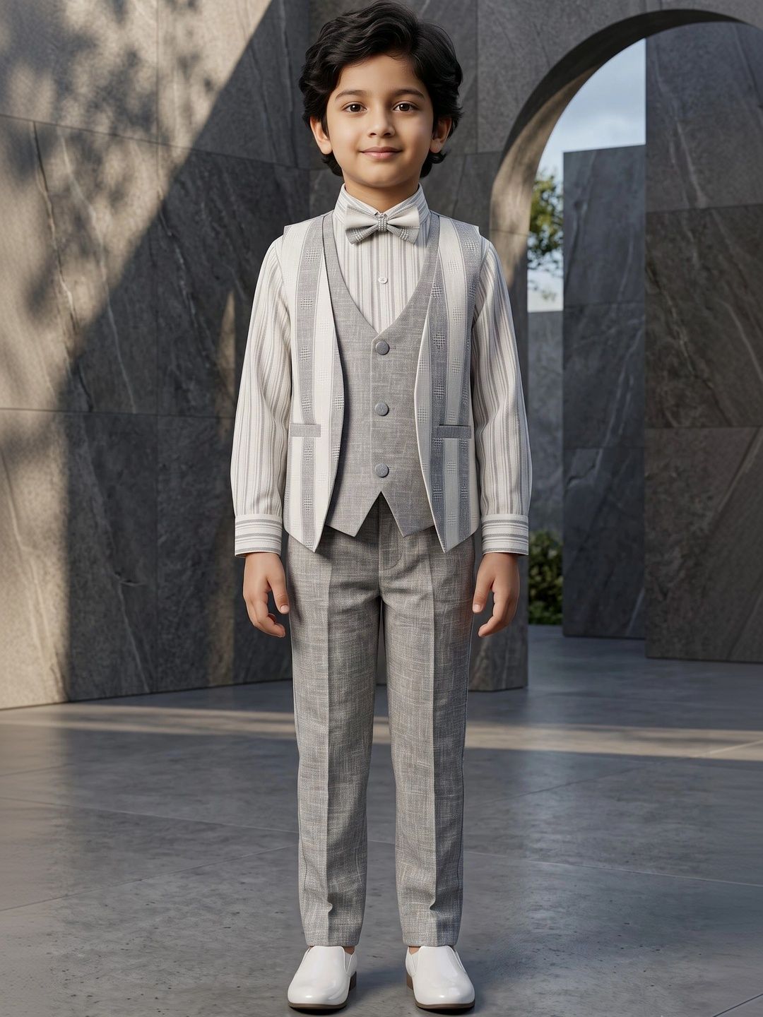 ahhaaaa Boys Self Design Double Breasted Suits-picture-18