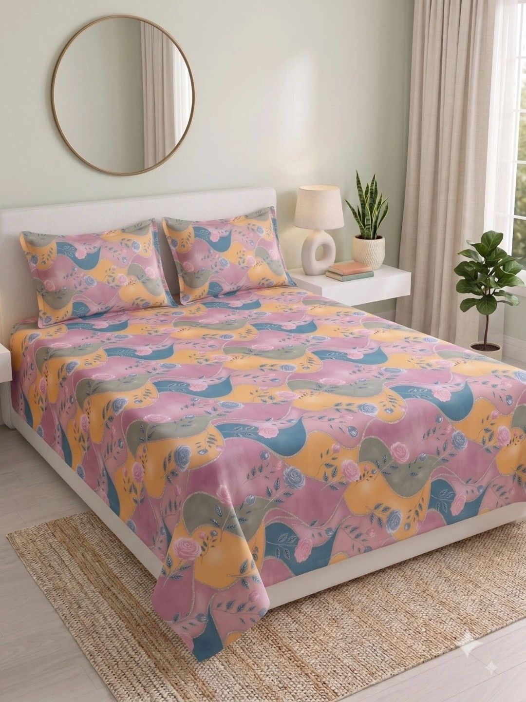 MAFATLAL Purple & Pink Queen Bedsheet with 2 Pillow Covers-image-26