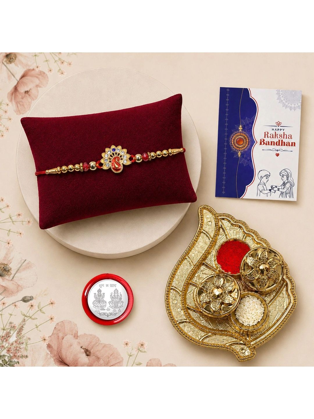 Myntra Elegant Homes Set of 6 Rakhi Gift Set With Silver Coin, Greeting Card & Roli Chawal-picture-51
