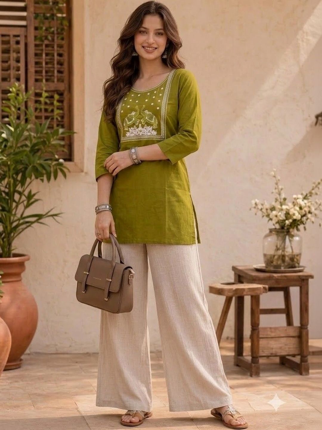 AXI COUTURE Embroidered Cotton Round Neck Tunic-picture-36
