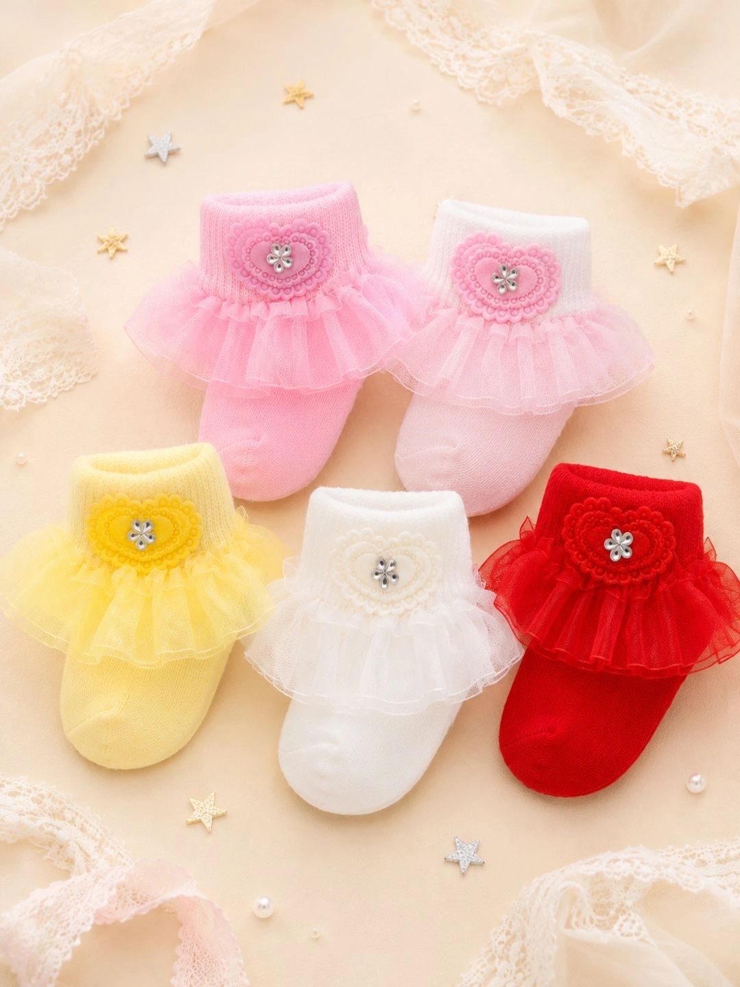 CORTICA Girls Pack of 5 Cotton Assorted Patterned Ankle Length Socks-picture-20