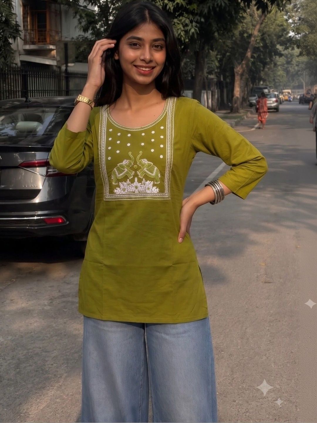 HOUSE OF AXI Ethnic Motifs Embroidered Pure Cotton Kurti-picture-41