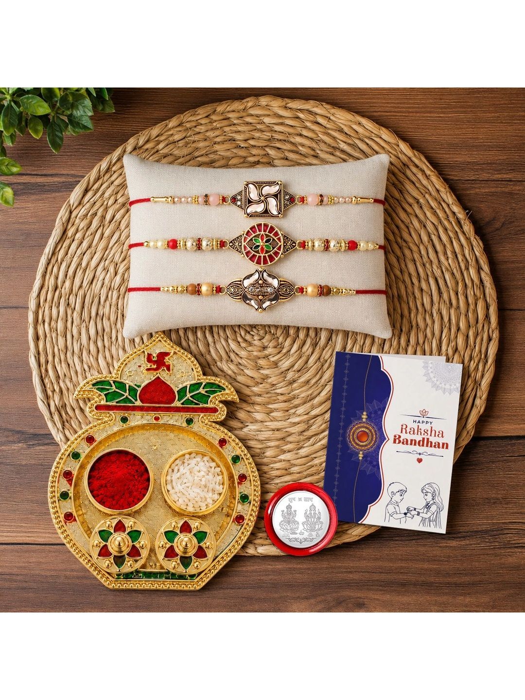 Myntra Elegant Homes Set of 8 Rakhi Gift Set With Silver Coin, Greeting Card & Roli Chawal-picture-20