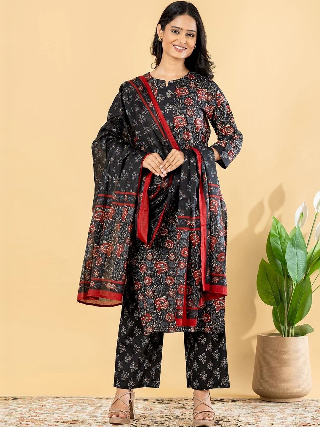 Readiprint Women Floral Printed Regular Pure Cotton Kurta with Palazzos & With Dupatta-picture-51