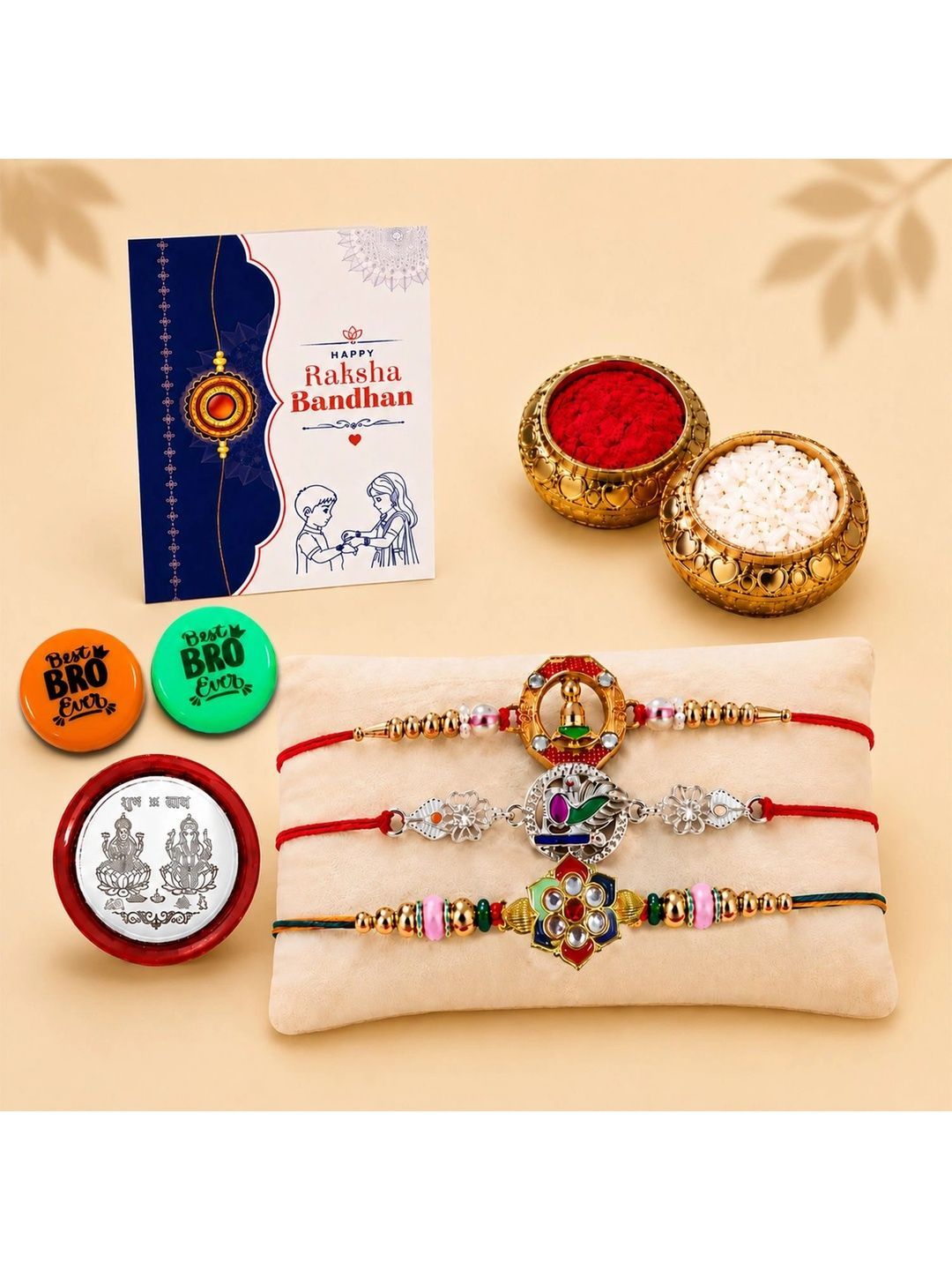 Myntra Elegant Homes Set of 9 Rakhi Gift Set With Silver Coin, Greeting Card & Roli Chawal-picture-26