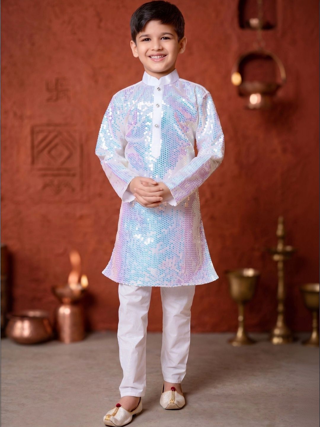 BAESD Boys Embroidered Regular Sequinned Dupion Silk Kurta with Pyjamas-picture-41