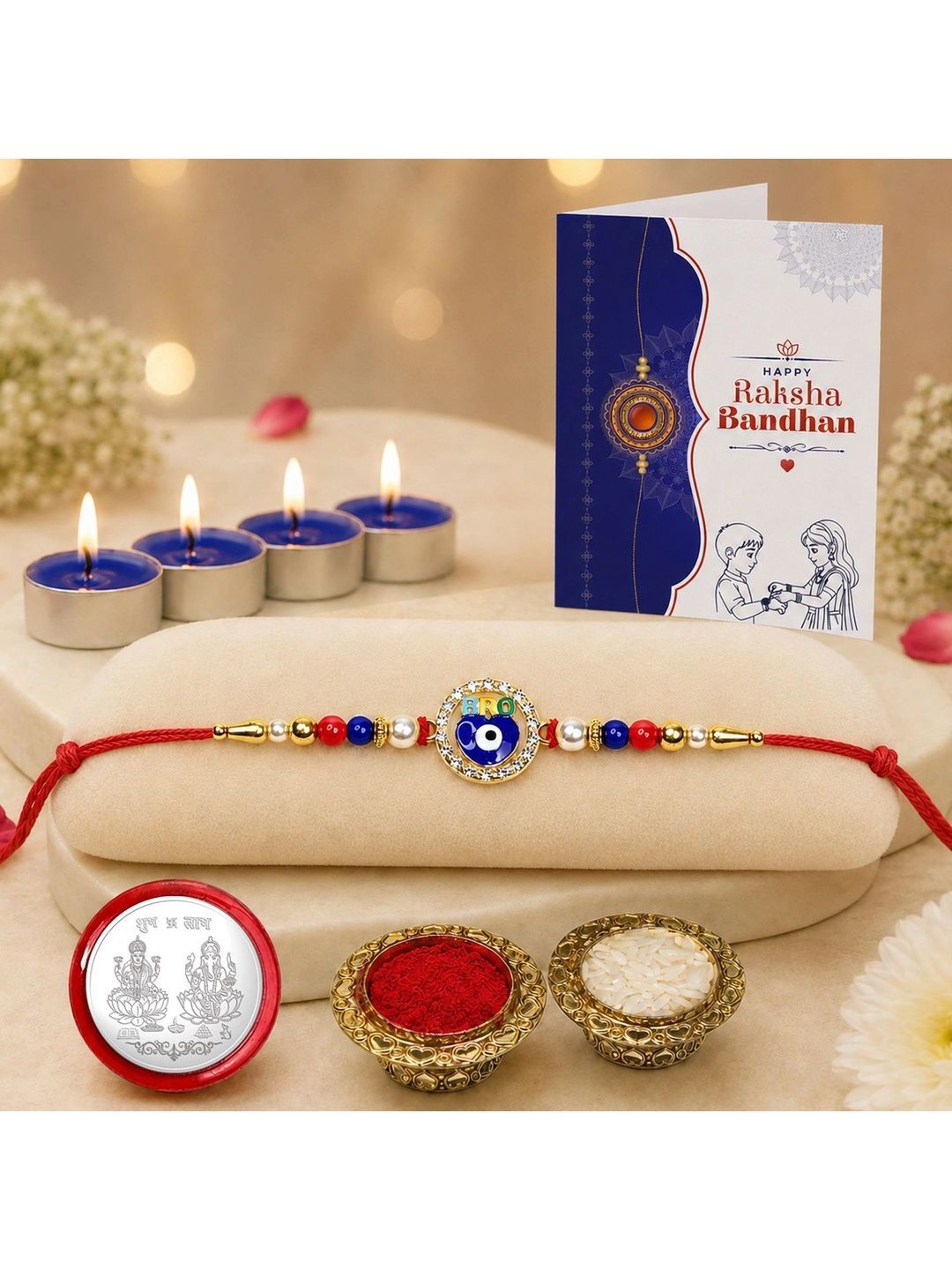 Myntra Elegant Homes Rakhi With Greeting Card Water Bottle Silver Coin & Roli Chawal-picture-30