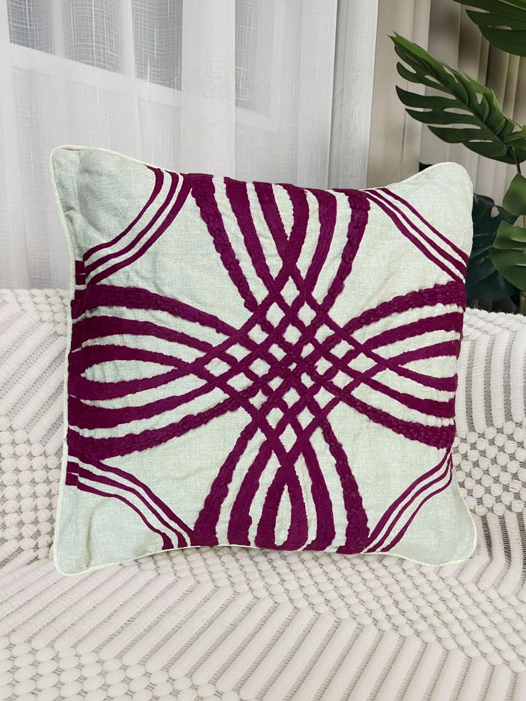 SAJAVAT Cream-Coloured & Magenta Cushion Covers-image-0