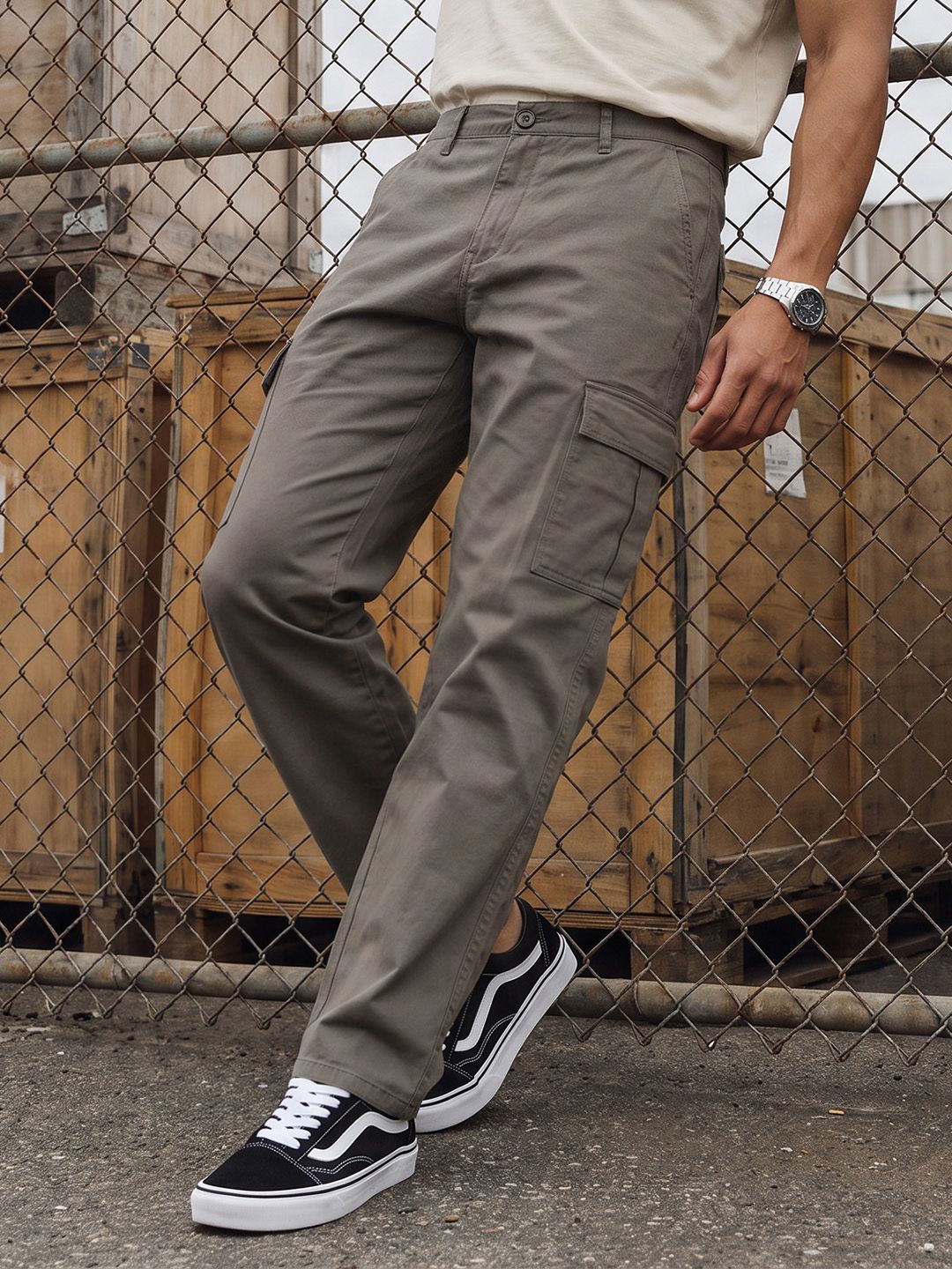 The Roadster Life Co. Men Relaxed Fit Pure Cotton Cargo Trousers-picture-26