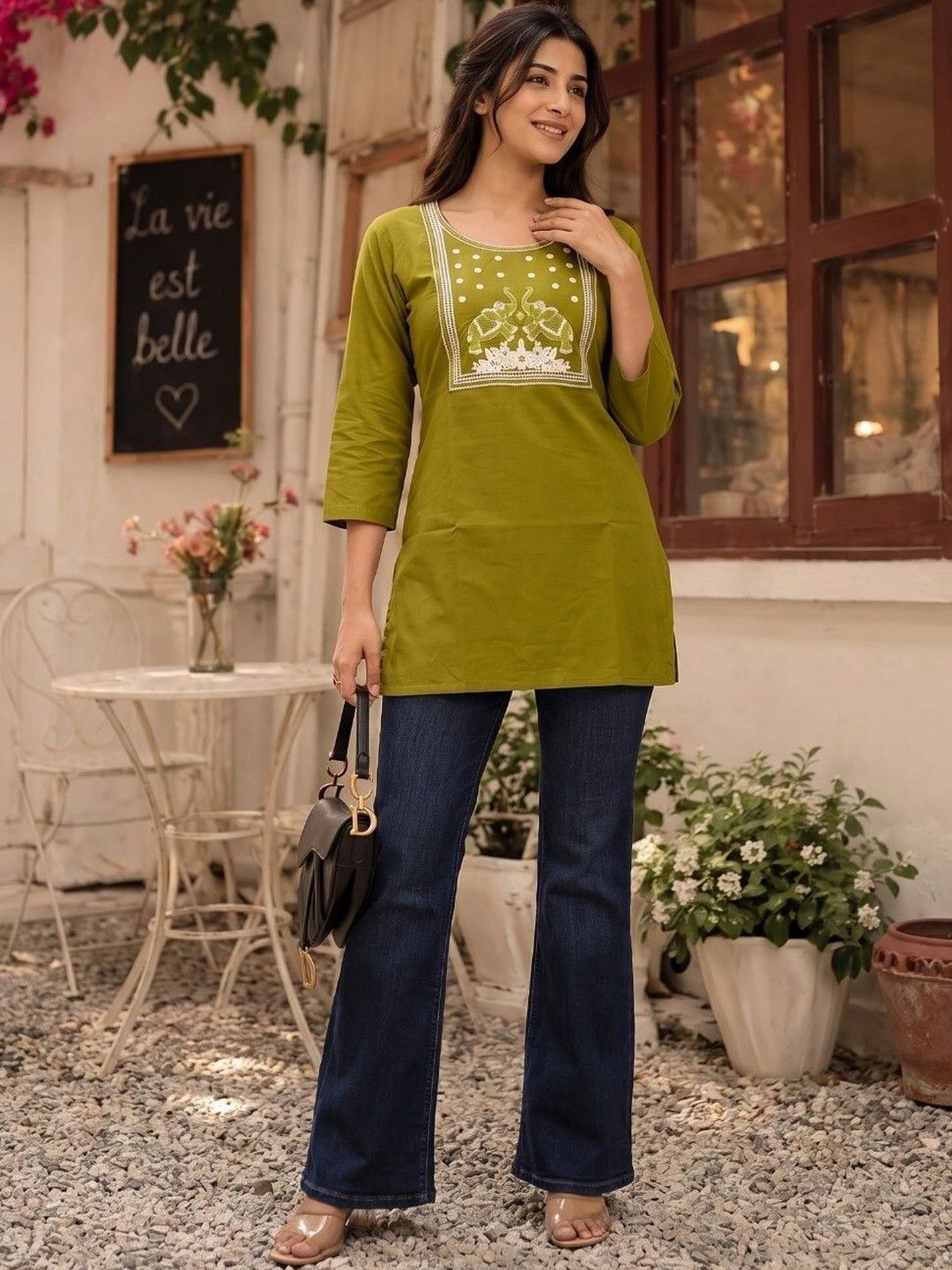 HOUSE OF AXI Ethnic Motifs Embroidered Thread Work Pure Cotton Thread Work Kurti-picture-13