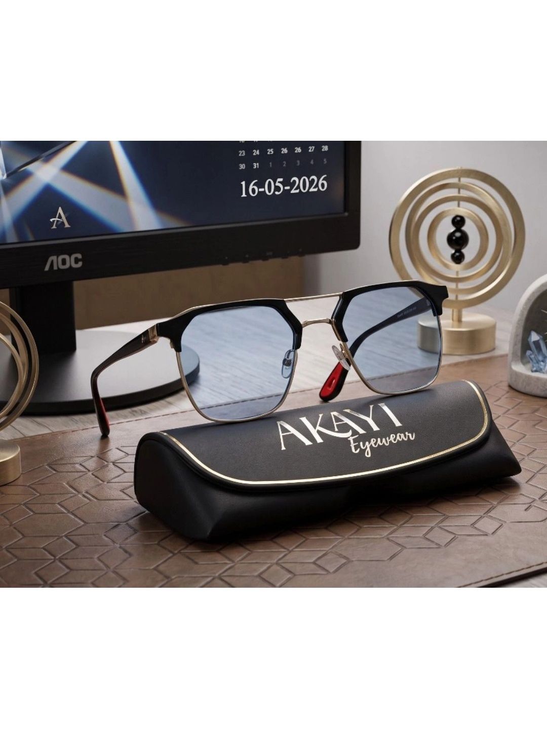 AKAYI Unisex Blue Lens & Gold-Toned Square Sunglasses with-image-48