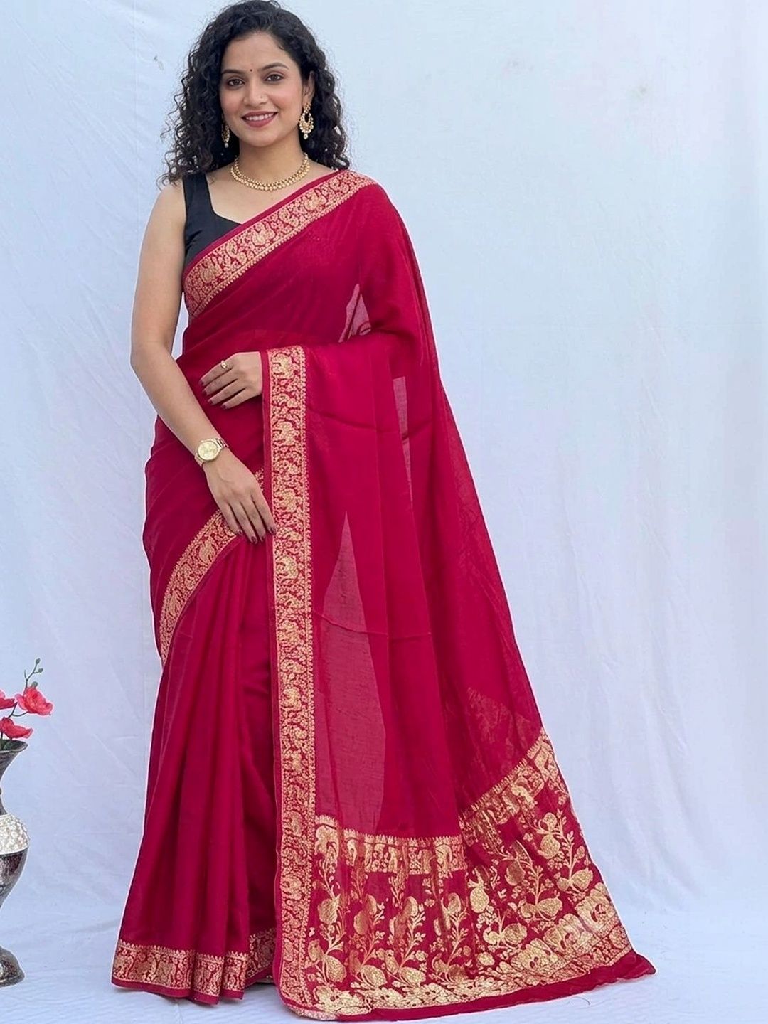 Moda Rapido Paisley Zari Pure Silk Fusion Banarasi Saree-image-36