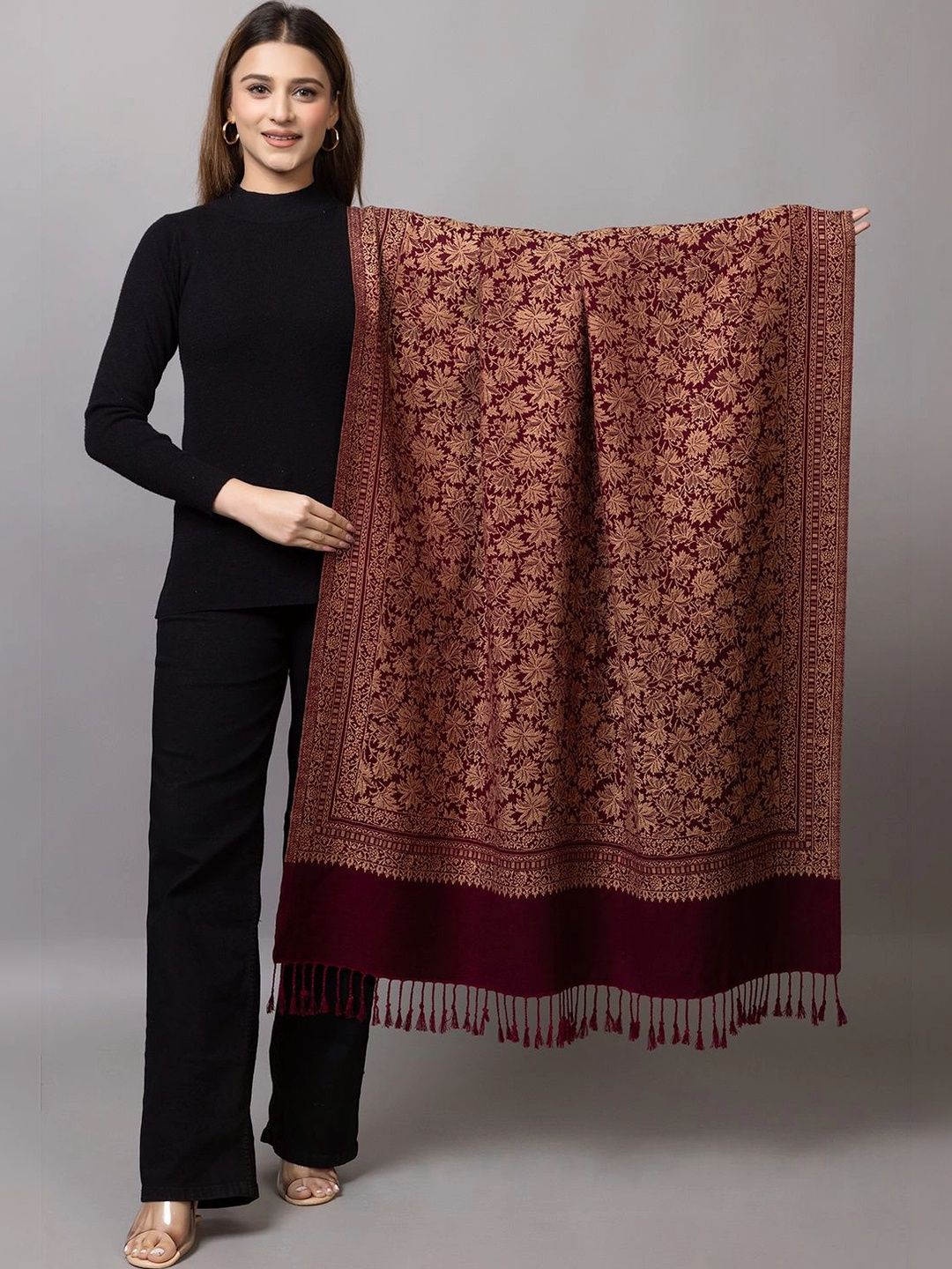 oornika Women Botanical Woven Design Shawl-picture-22