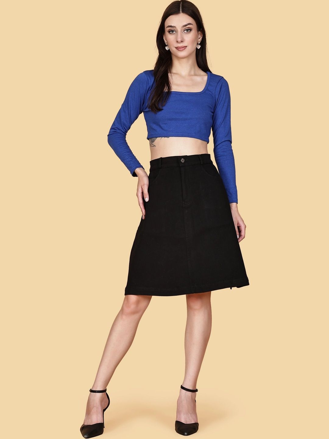 Chemistry Women Denim Knee Length A-Line Skirt-picture-25