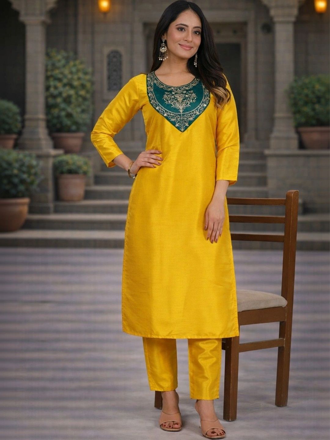 Sangria Embroidered Tunic with Trousers-picture-13