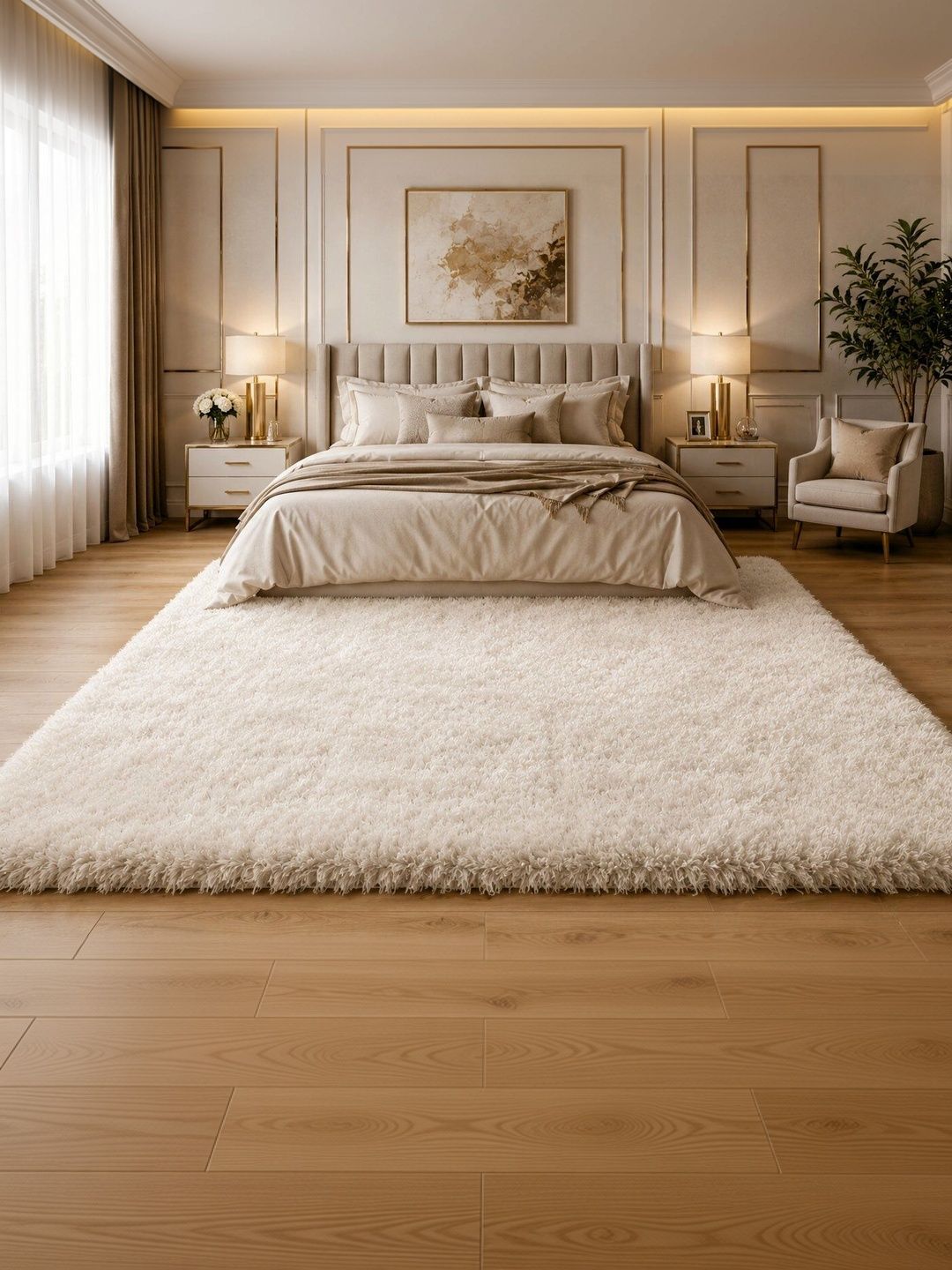 KAYNAT CARPET Off White Solid Shaggy Woollen Carpet-picture-26
