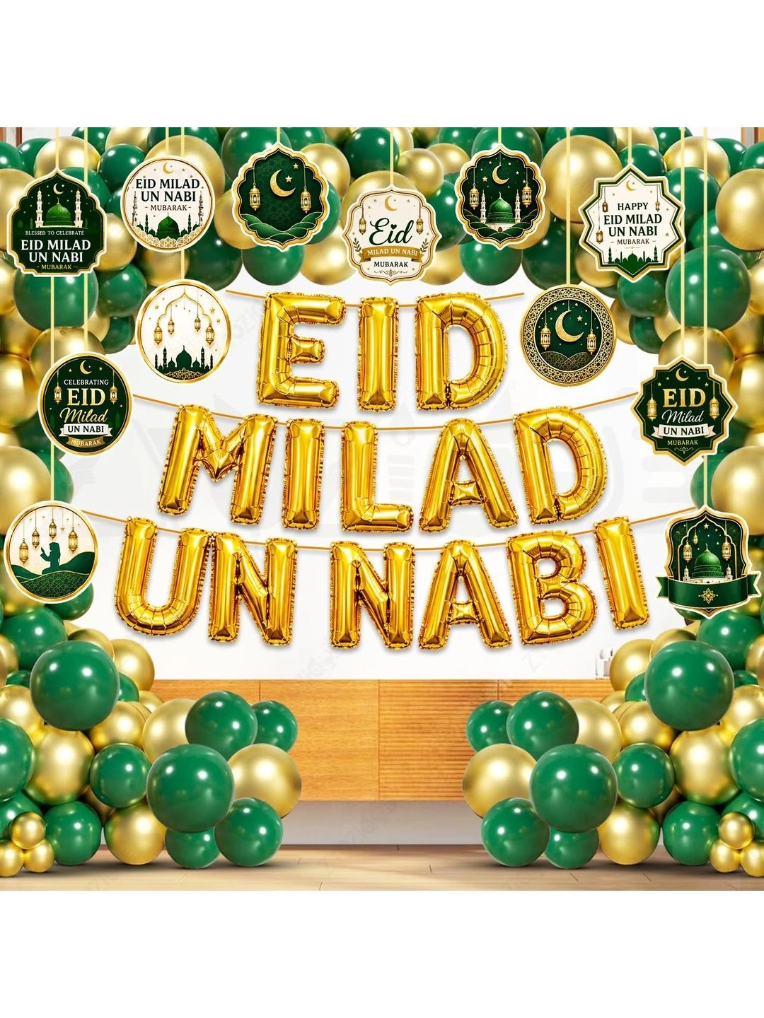 ZYOZI 90-Pcs Green Glossy Reusable Festive Decor - Milad Un Nabi Decorations Kit-picture-17