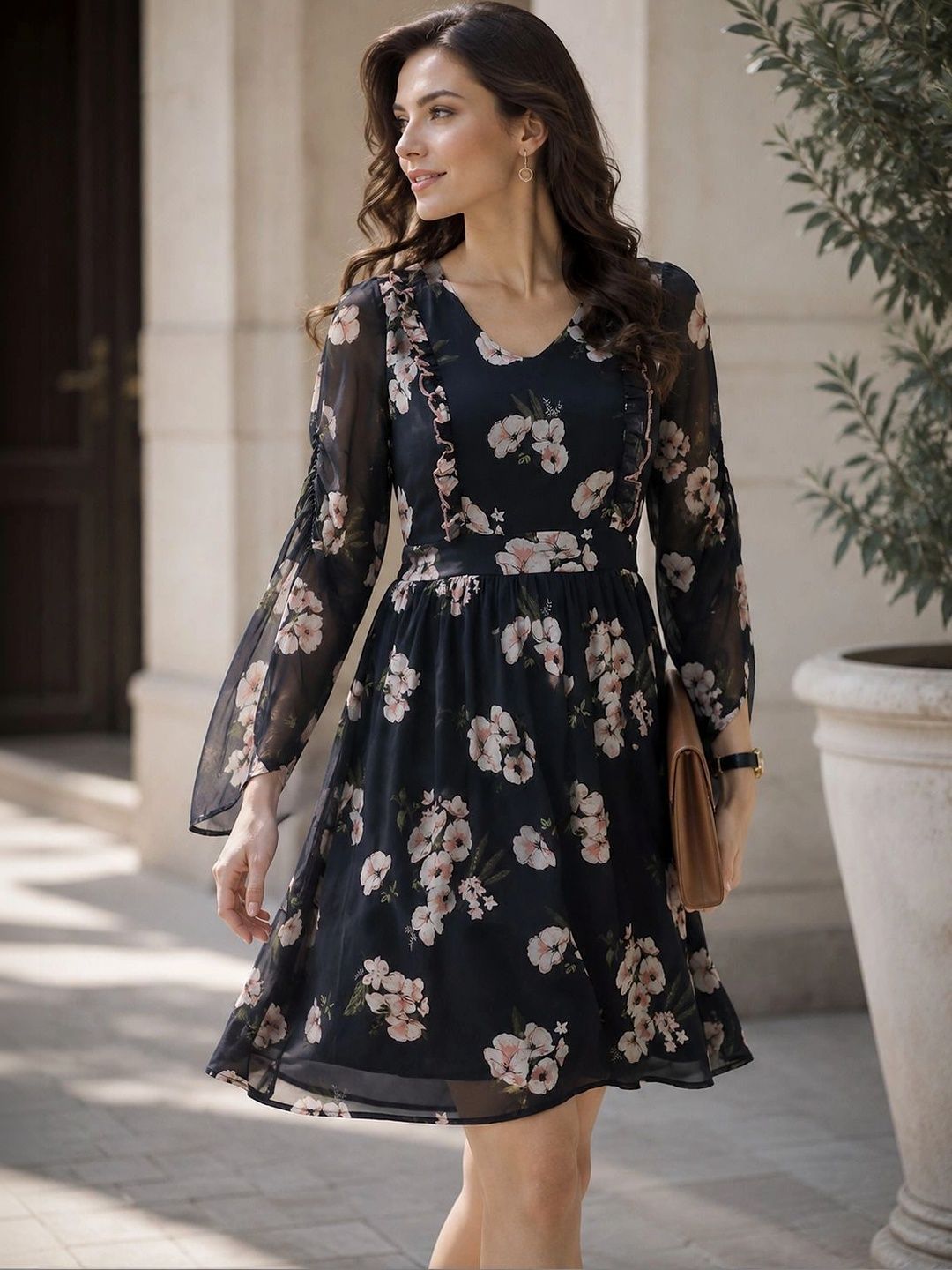 KASSUALLY Floral Print Ruffled Georgette A-Line Dress-picture-39