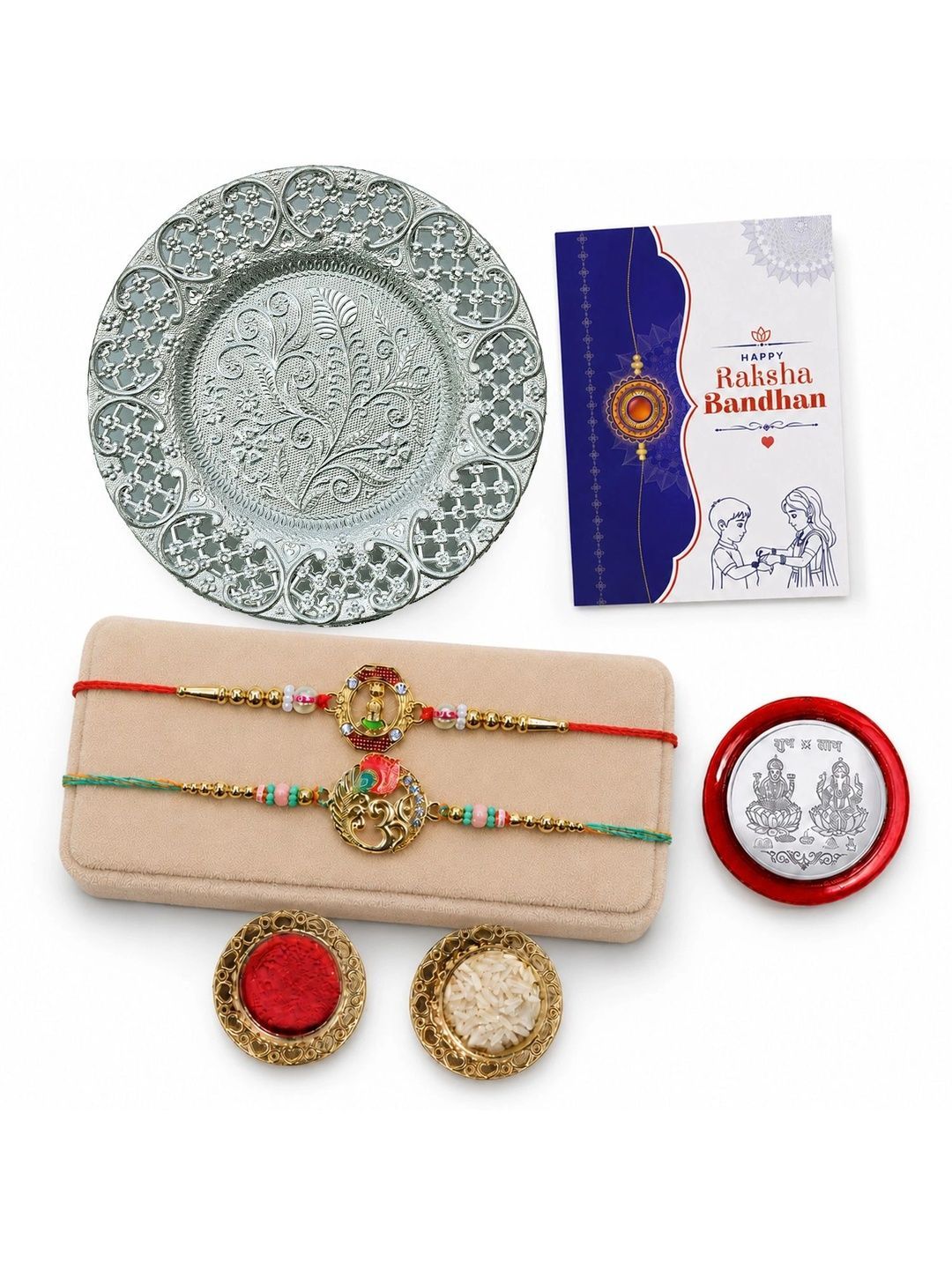 Myntra Elegant Homes Set of 7 Rakhi Gift Set With Silver Coin, Greeting Card & Roli Chawal-picture-27