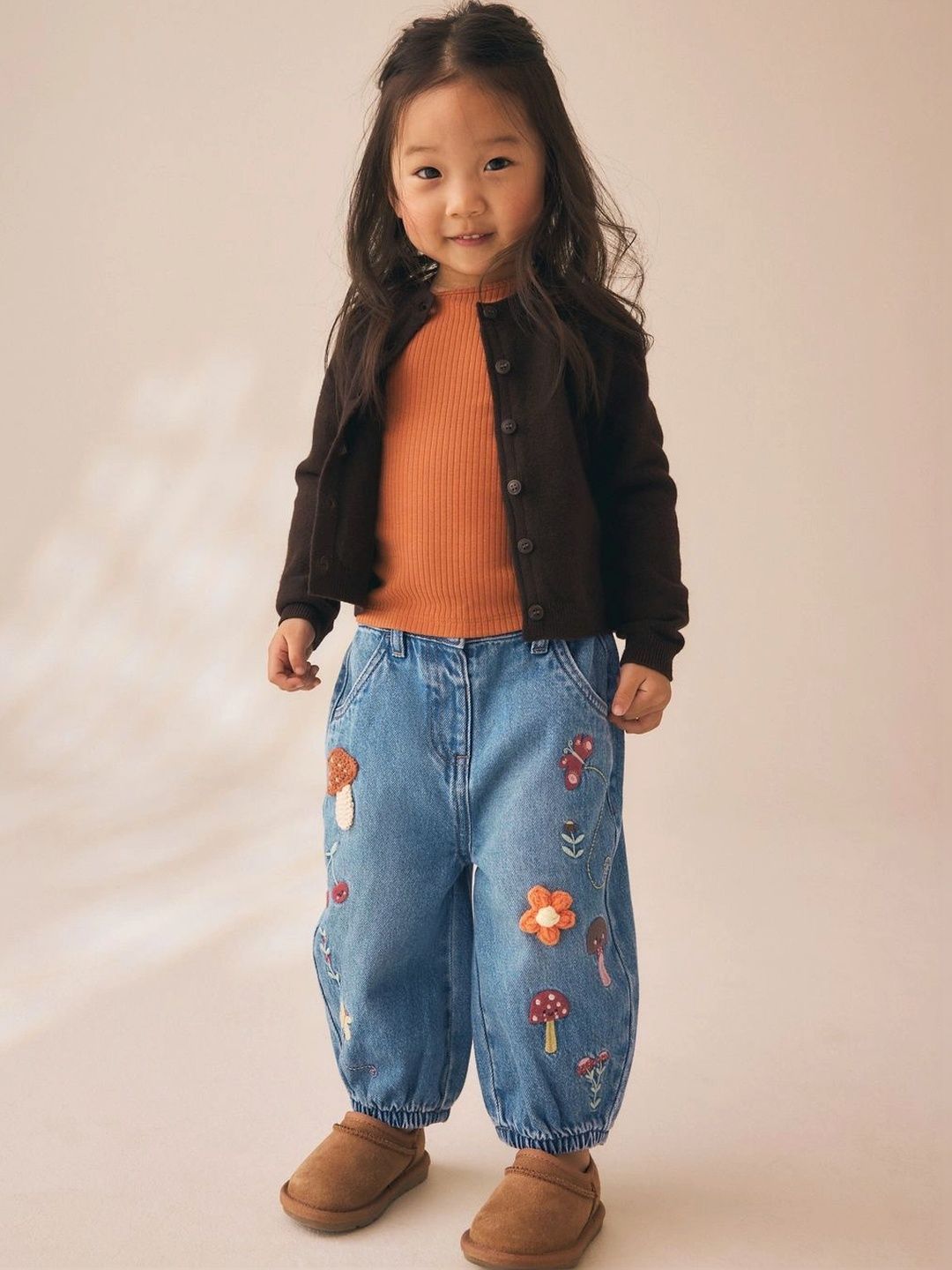 NEXT Girls Barrel Fit Floral Embroidered Jeans-image-23