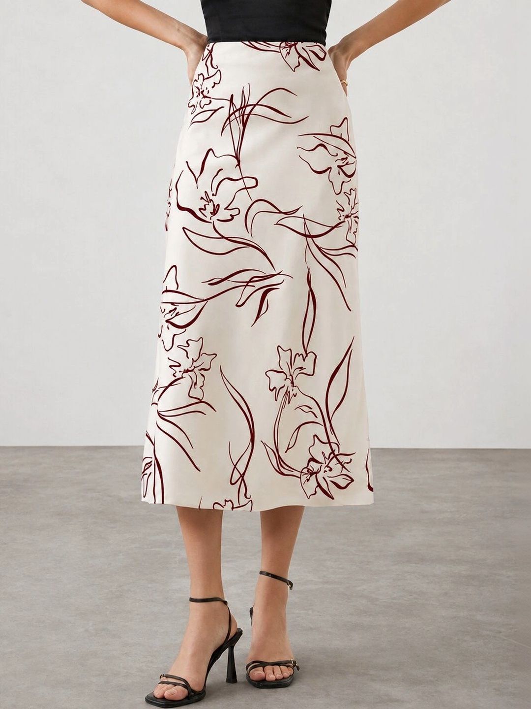 JINJIN FASHION Women Floral Midi A-Line Skirt-picture-17