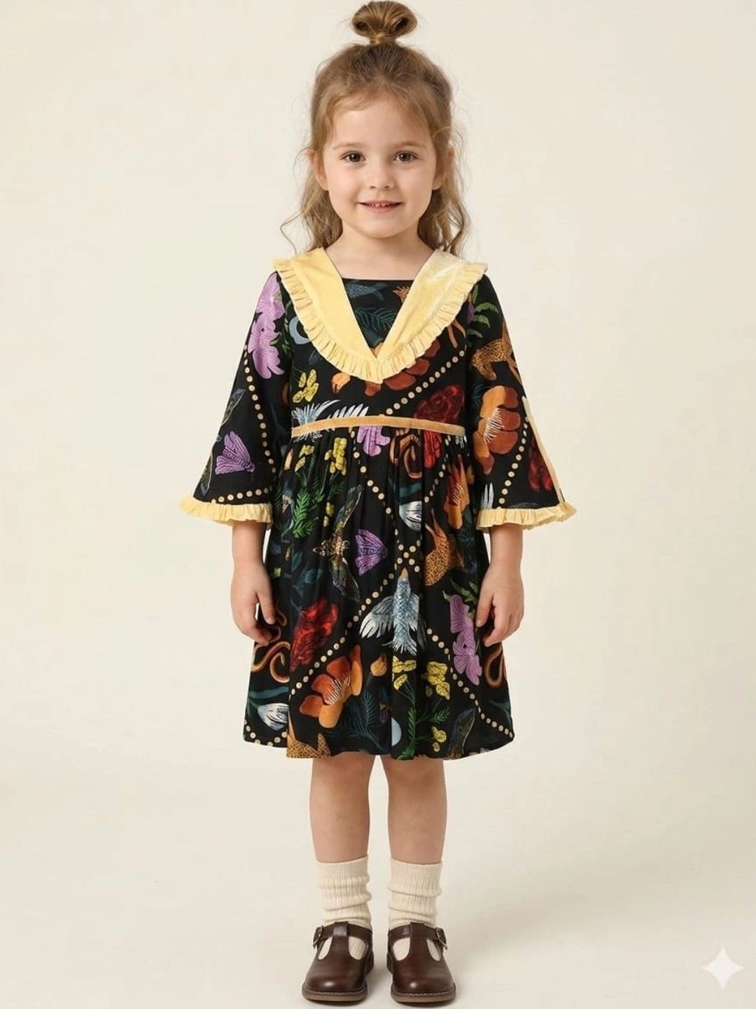 Bella Moda Tropical Print Flared Sleeve Ruffled A-Line Dress-picture-25