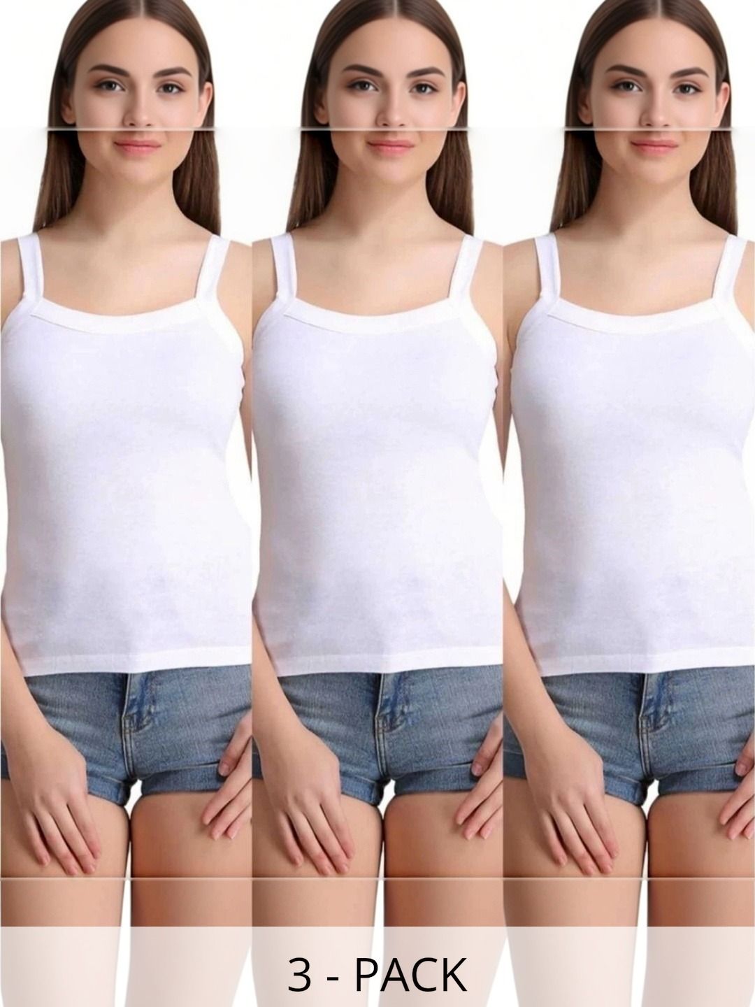 DESNUDA Pack of 3 Cotton Non Padded Camisoles-picture-15