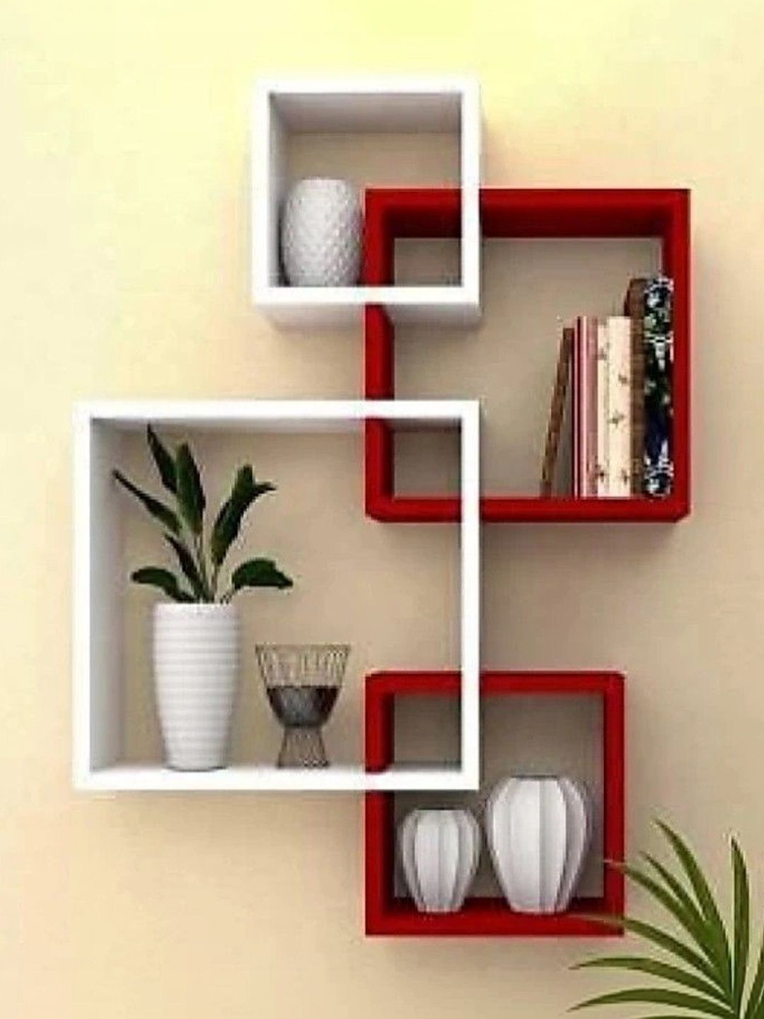 TFS TRADERS White & Red MDF Wall Shelf with Keyholders-picture-32