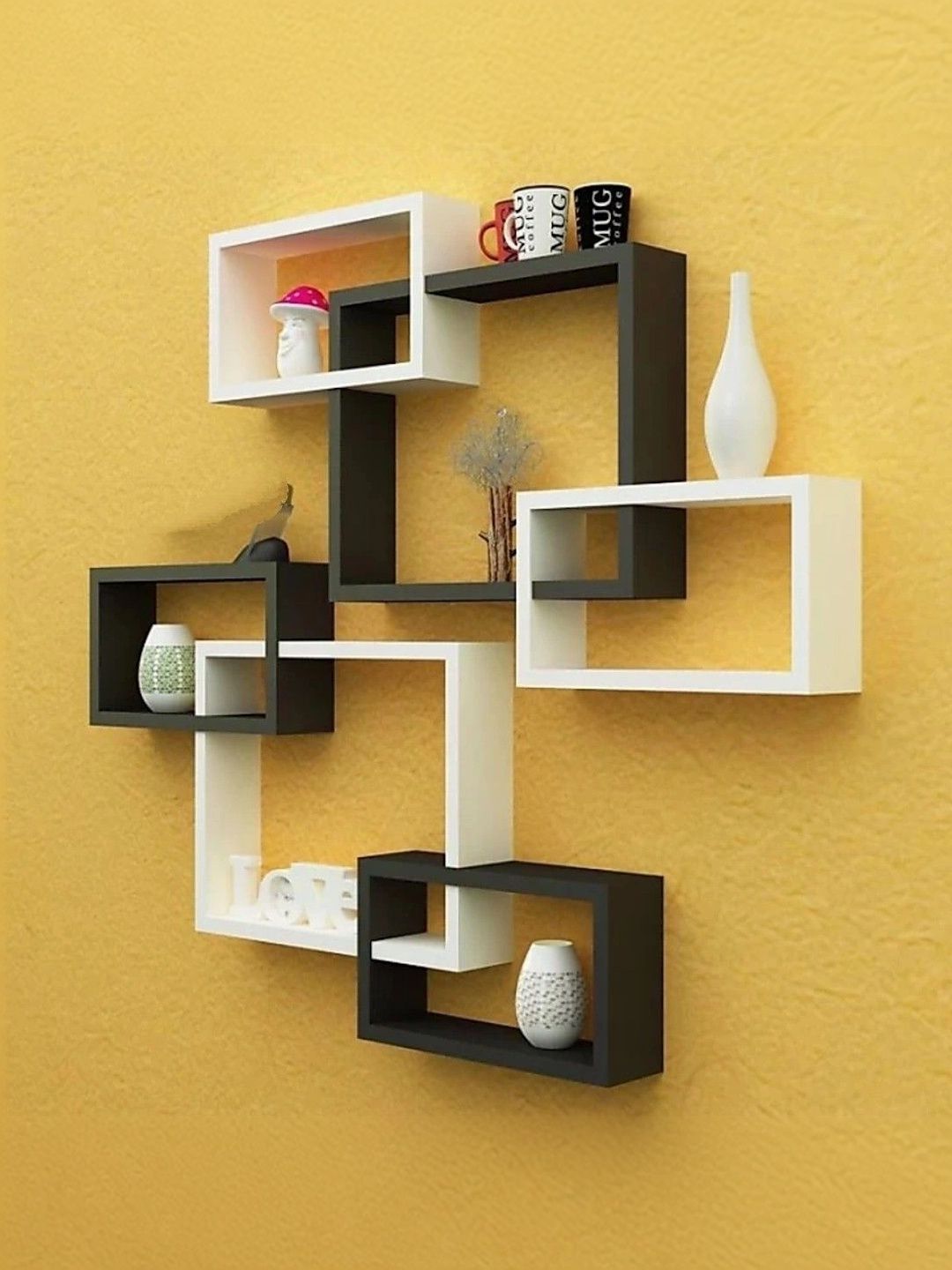 TFS TRADERS Black & White MDF Wall Shelf with Keyholders-picture-55