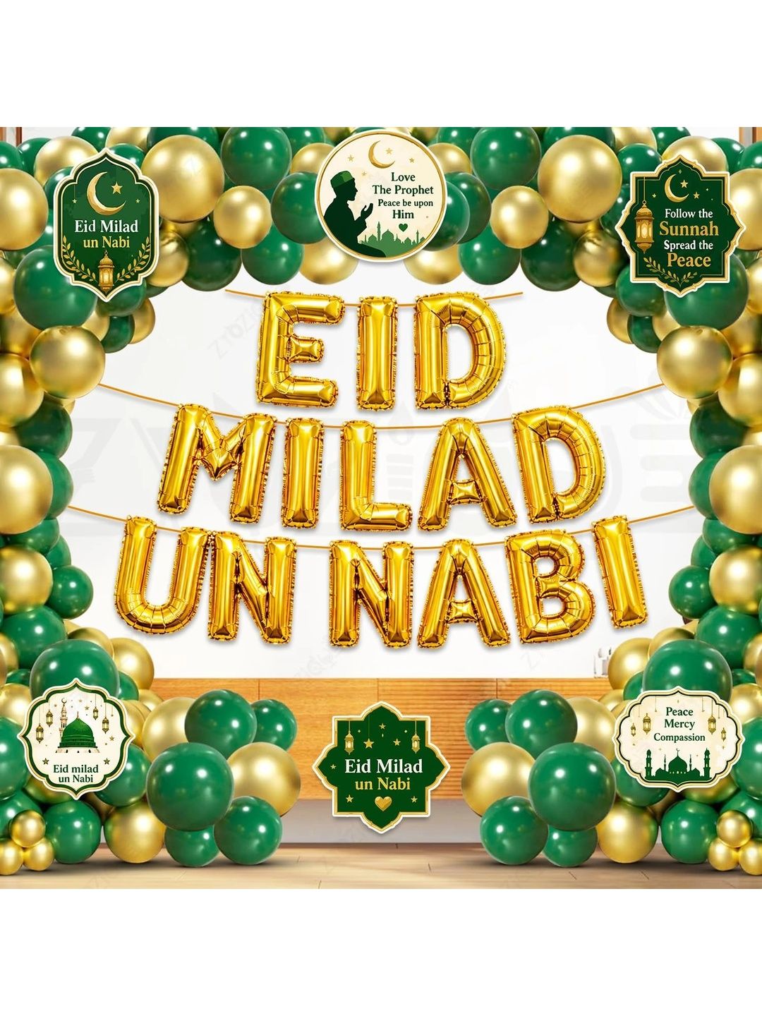 ZYOZI 84-Pcs Green Glossy Reusable Festive Decor - Milad Un Nabi Decorations Kit-picture-44