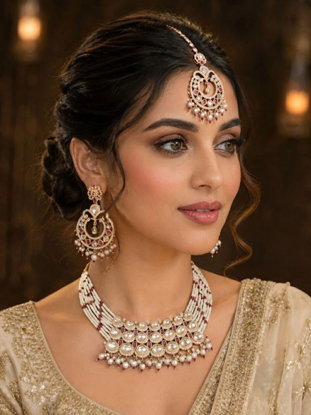 KULDEVI Gold-Plated Pearl Necklace and Earrings-image-48