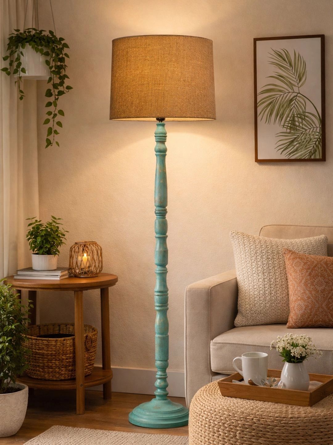 Decorcity Beige & Brown Floral Printed Wooden Floor Lamps-picture-51