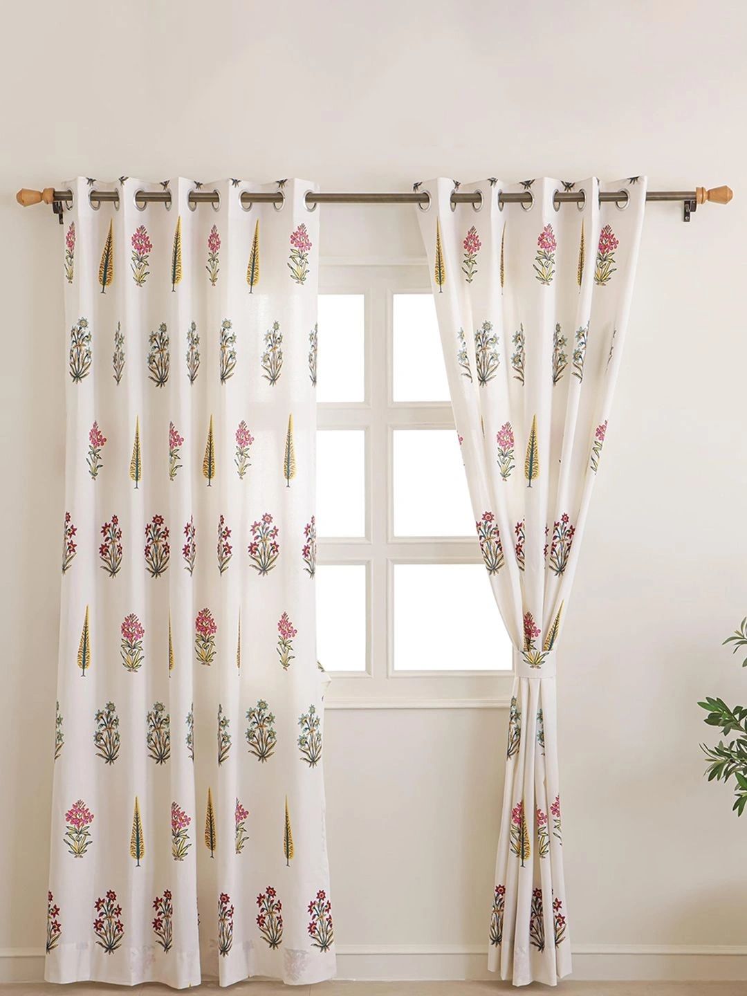 Myntra Elegant Homes Off White & Multicoloured Set of 2 Floral Sheer Window Curtain-picture-55