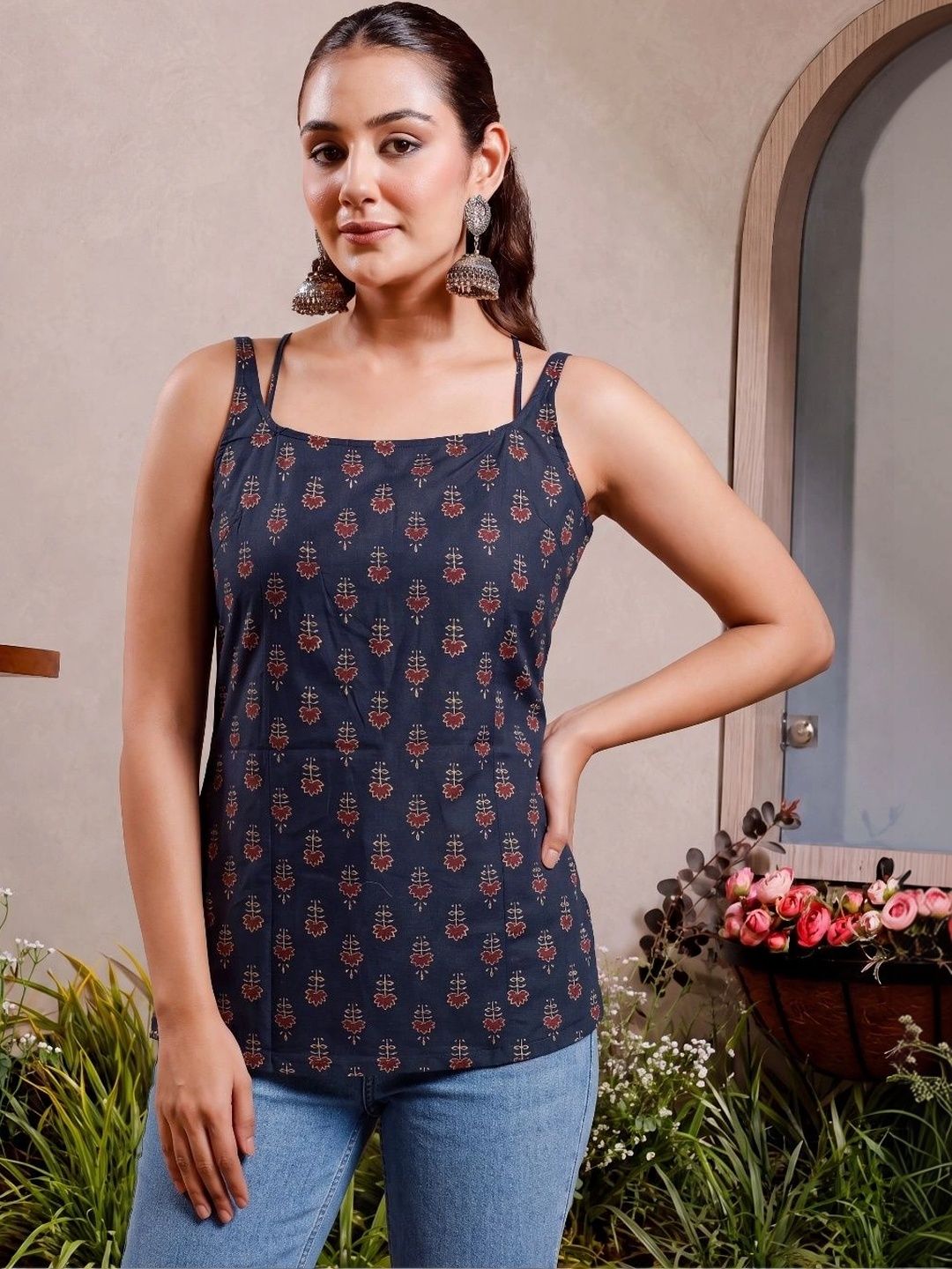 Anouk Ethnic Motifs Printed Square Neck Pure Cotton Handloom Kurti-picture-36