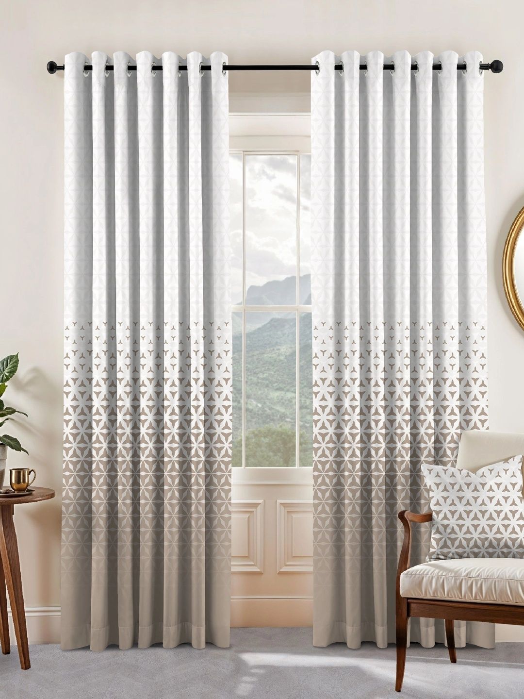 Nefertiti Home Beige Set of 2 Geometric Room Darkening Door Curtain-picture-26
