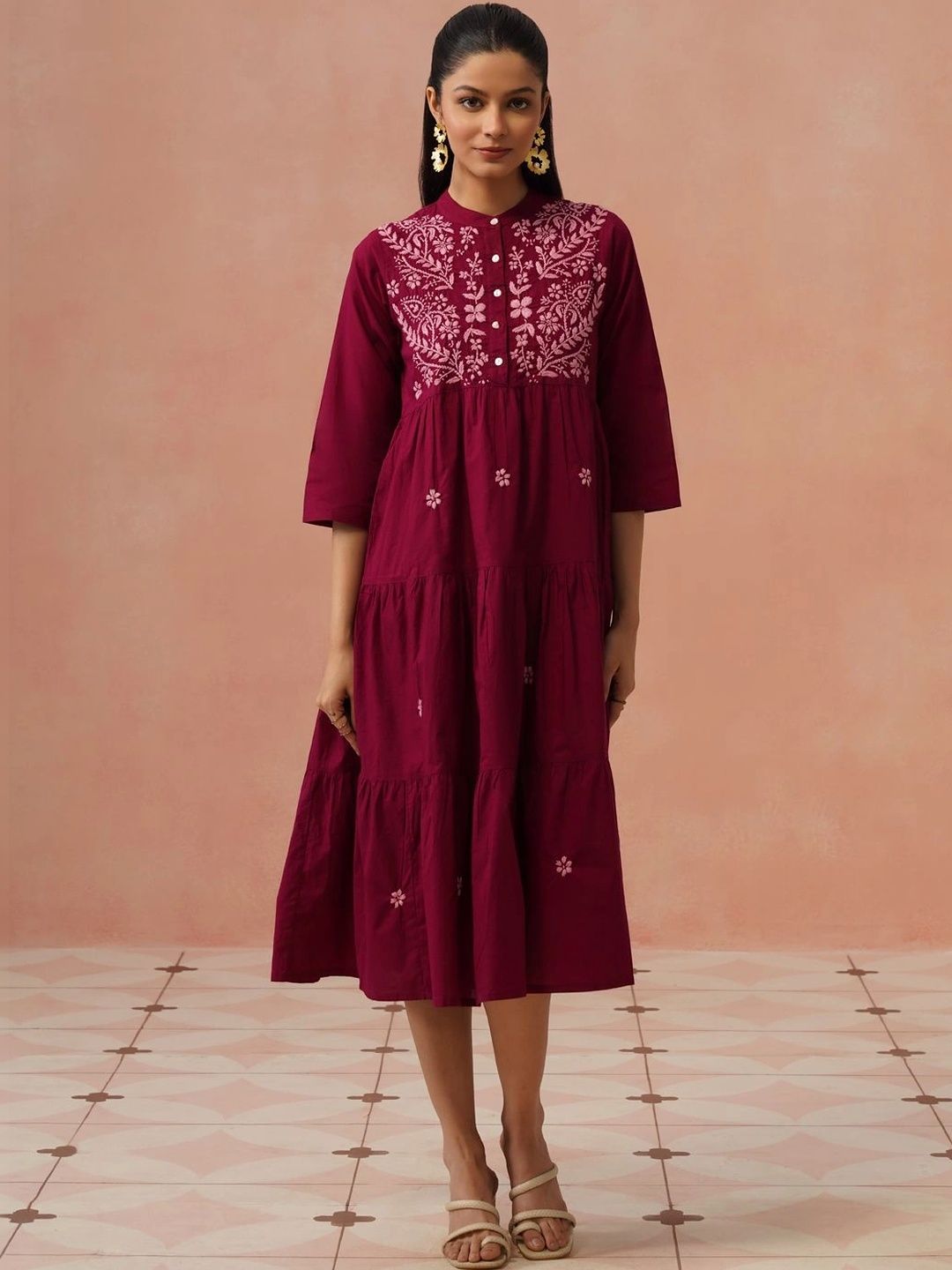House of Chikankari Floral Embroidered A-Line Dress-picture-38