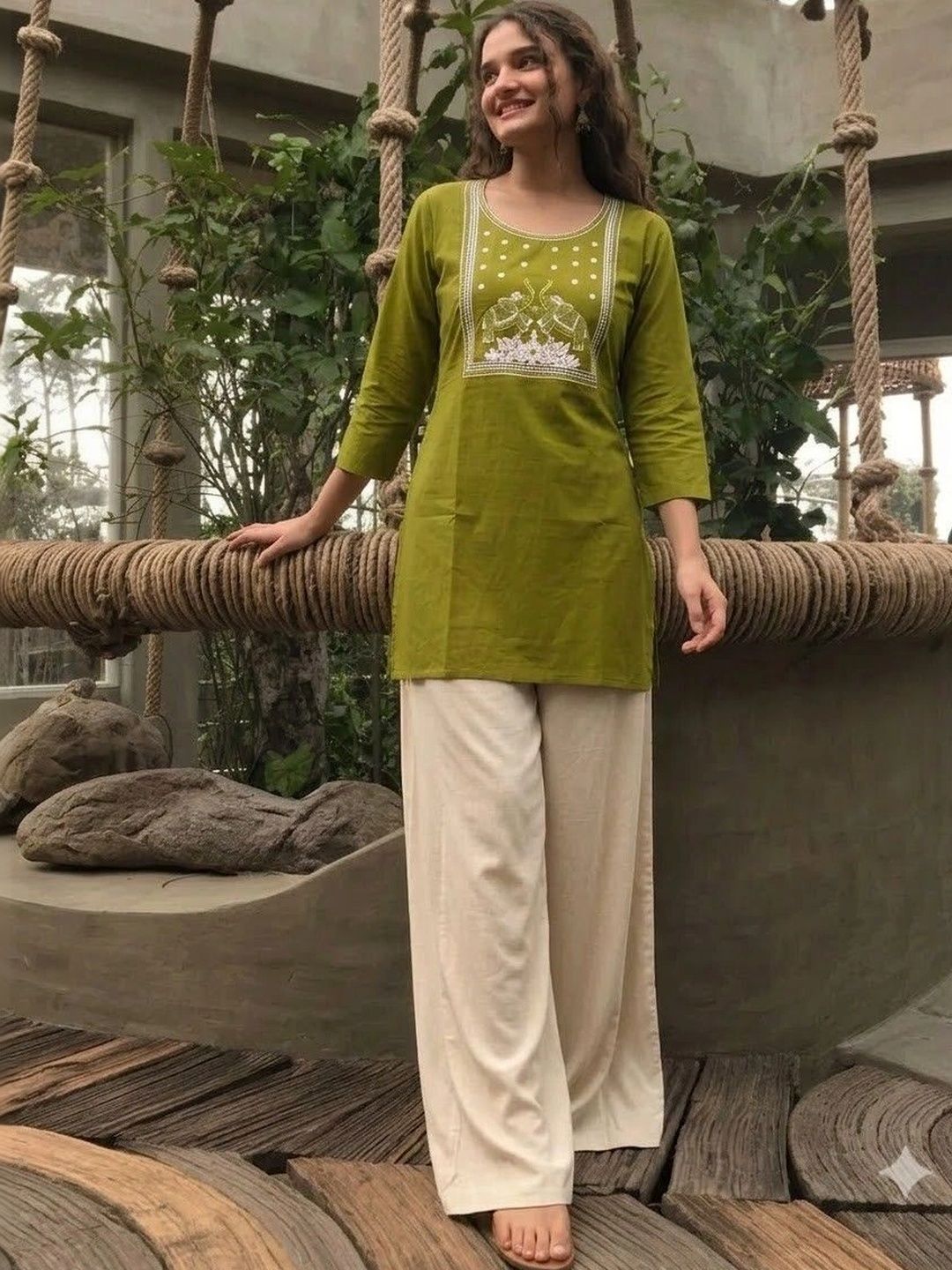 HOUSE OF AXI Ethnic Motifs Embroidered Pure Cotton Kurti-picture-18