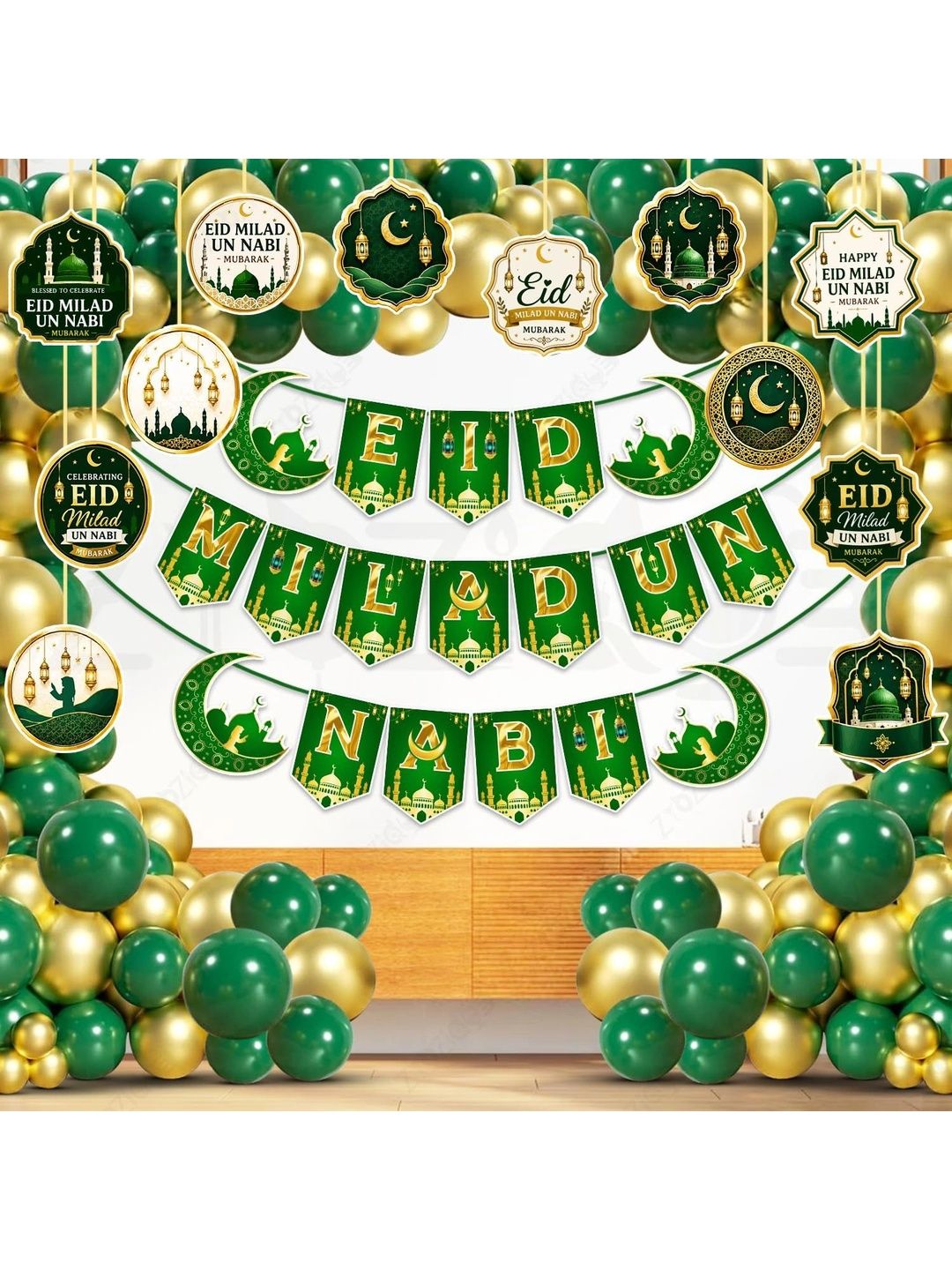 ZYOZI 90-Pcs Green Glossy Reusable Festive Decor - Milad Un Nabi Decorations Kit-picture-1