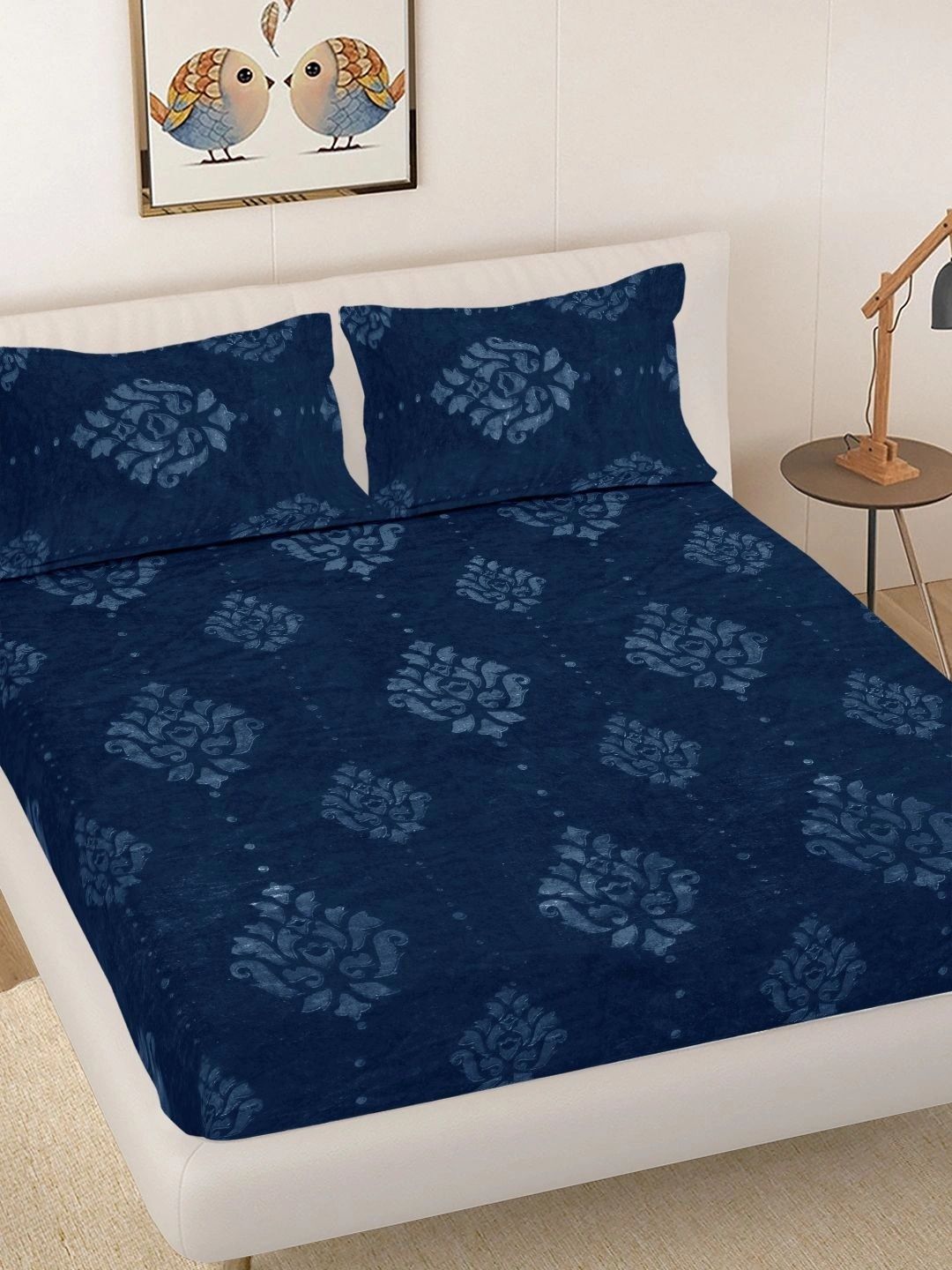 FABINALIV Navy Blue Striped 300 TC King Bedsheet with 2 Pillow Covers-image-14