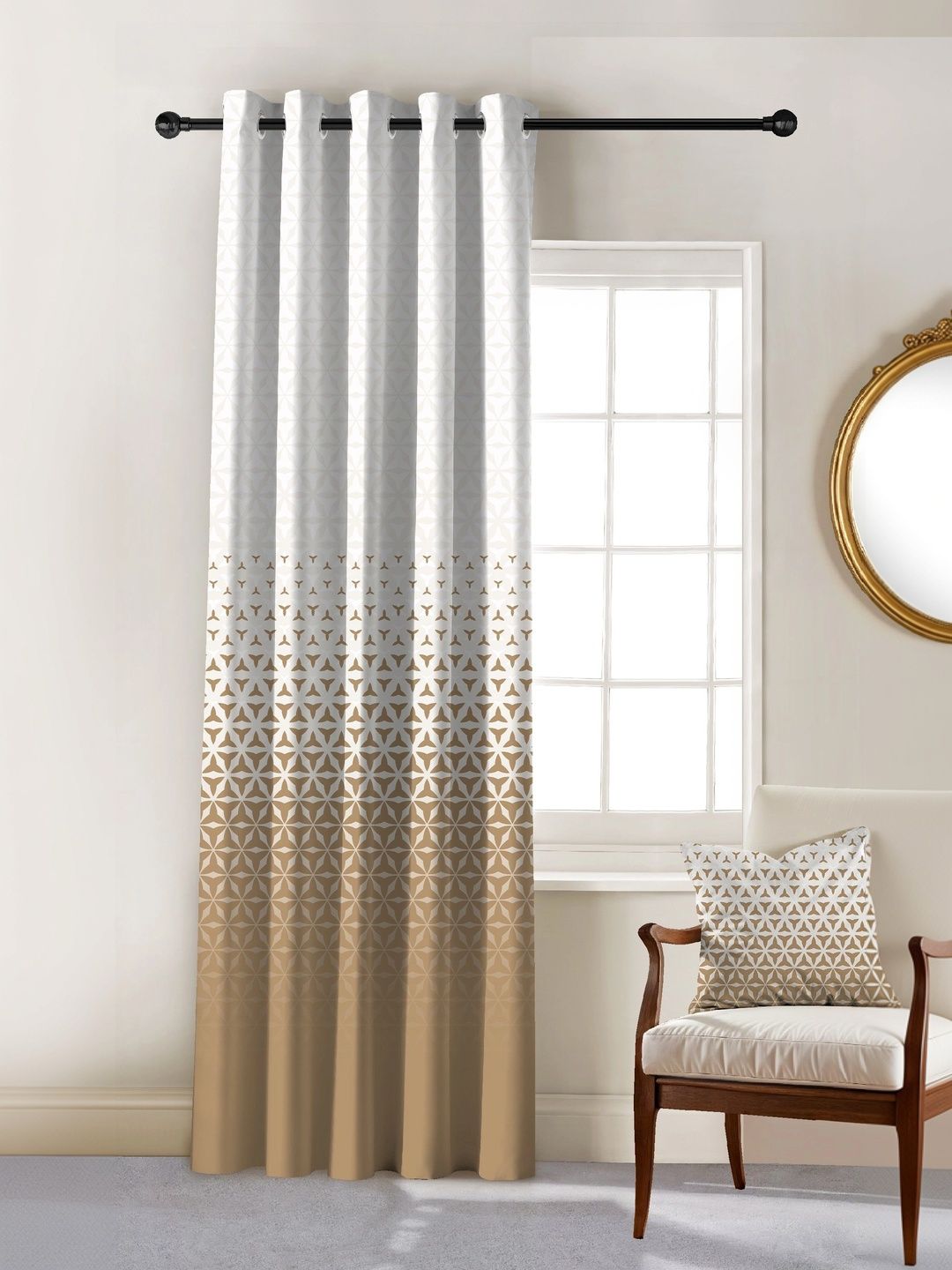 Nefertiti Home Beige Geometric Room Darkening Long Door Curtain-picture-17